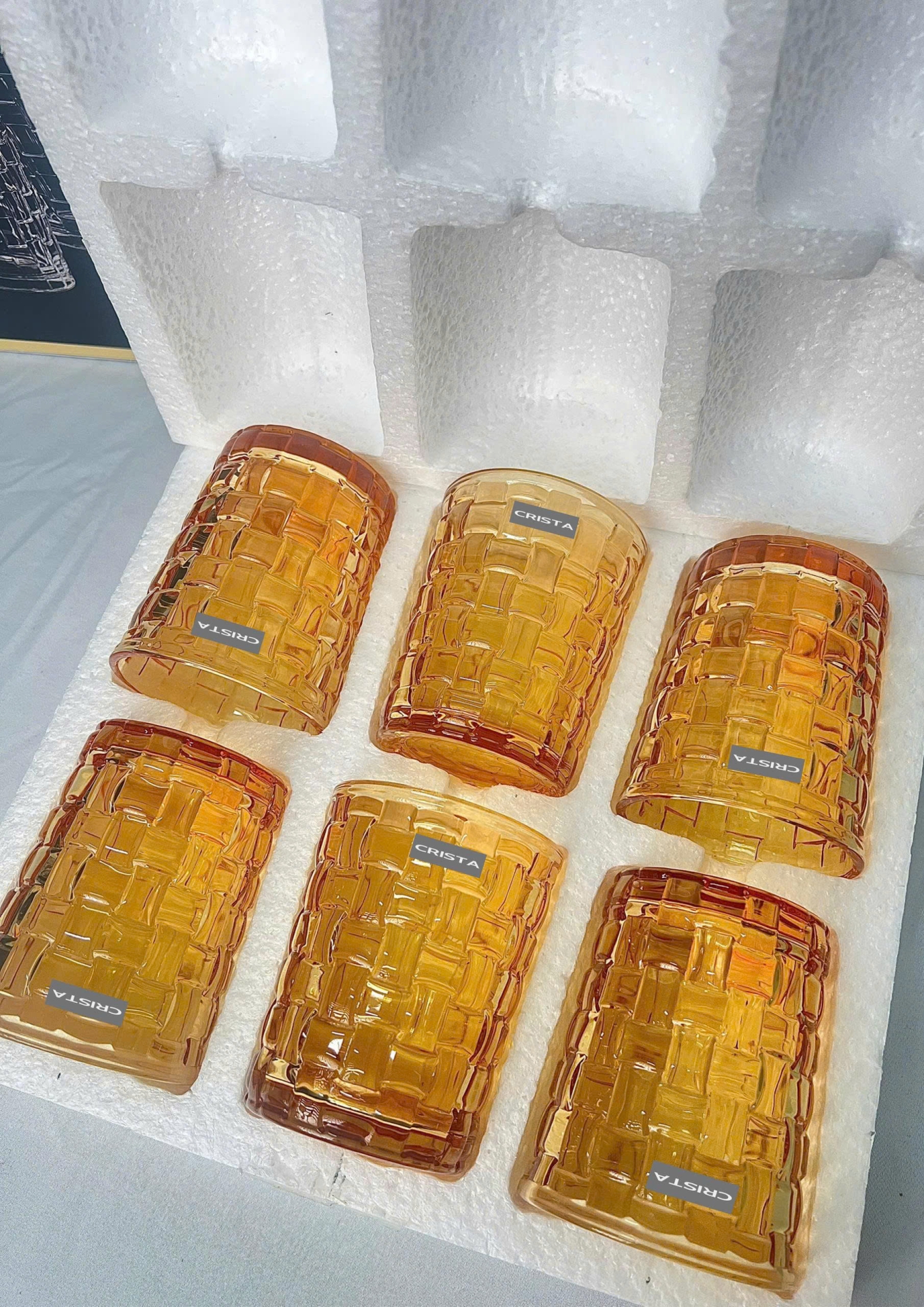 BỘ 06 CỐC THỦY TINH VÂN CARO – MÀU VÀNG