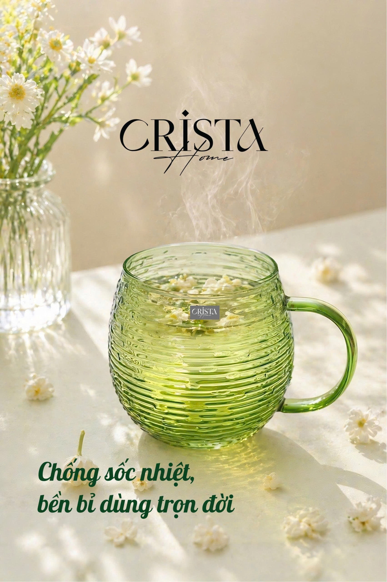 BỘ 6 CỐC DÁNG BẦU VÂN NGANG CÓ QUAI 350ML - 2 Màu CRISTA HOME