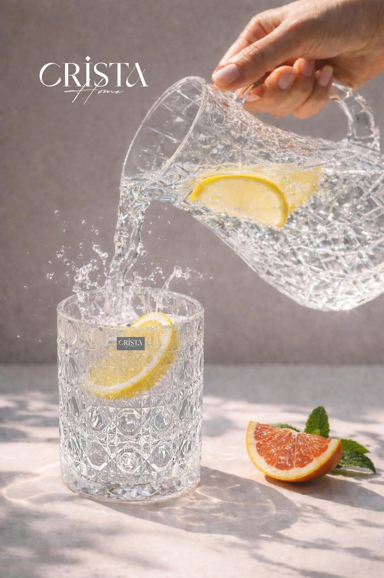 BỘ 6 CỐC THỦY TINH (2 Màu) VÂN PHA LÊ NỔI 390ML CRISTA HOME