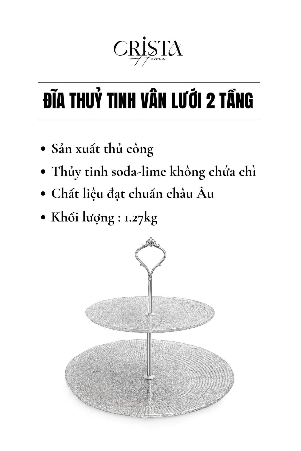 Bộ Đĩa 2 Tầng Thủy Tinh Tròn 28cm + 22.5cm - 4 màu