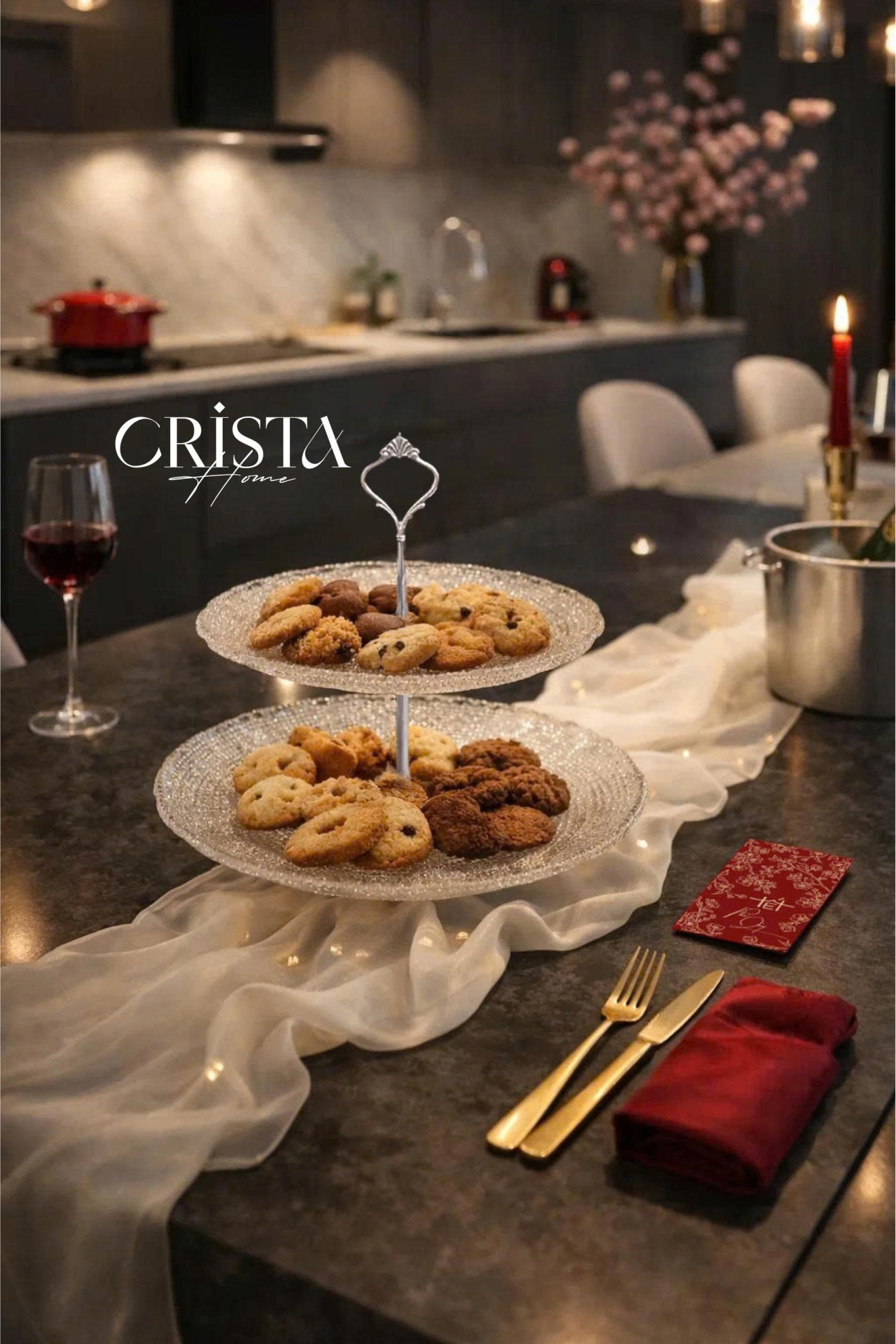 Bộ Đĩa 2 Tầng Thủy Tinh Tròn 28cm + 22.5cm - 4 màu