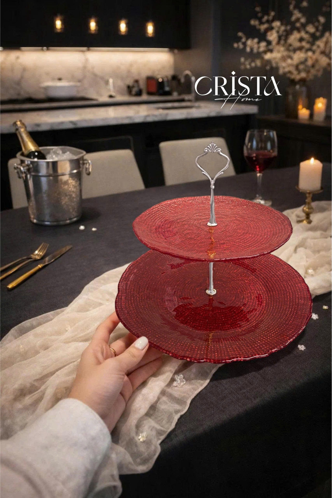 Bộ Đĩa 2 Tầng Thủy Tinh Tròn 28cm + 22.5cm - 4 màu