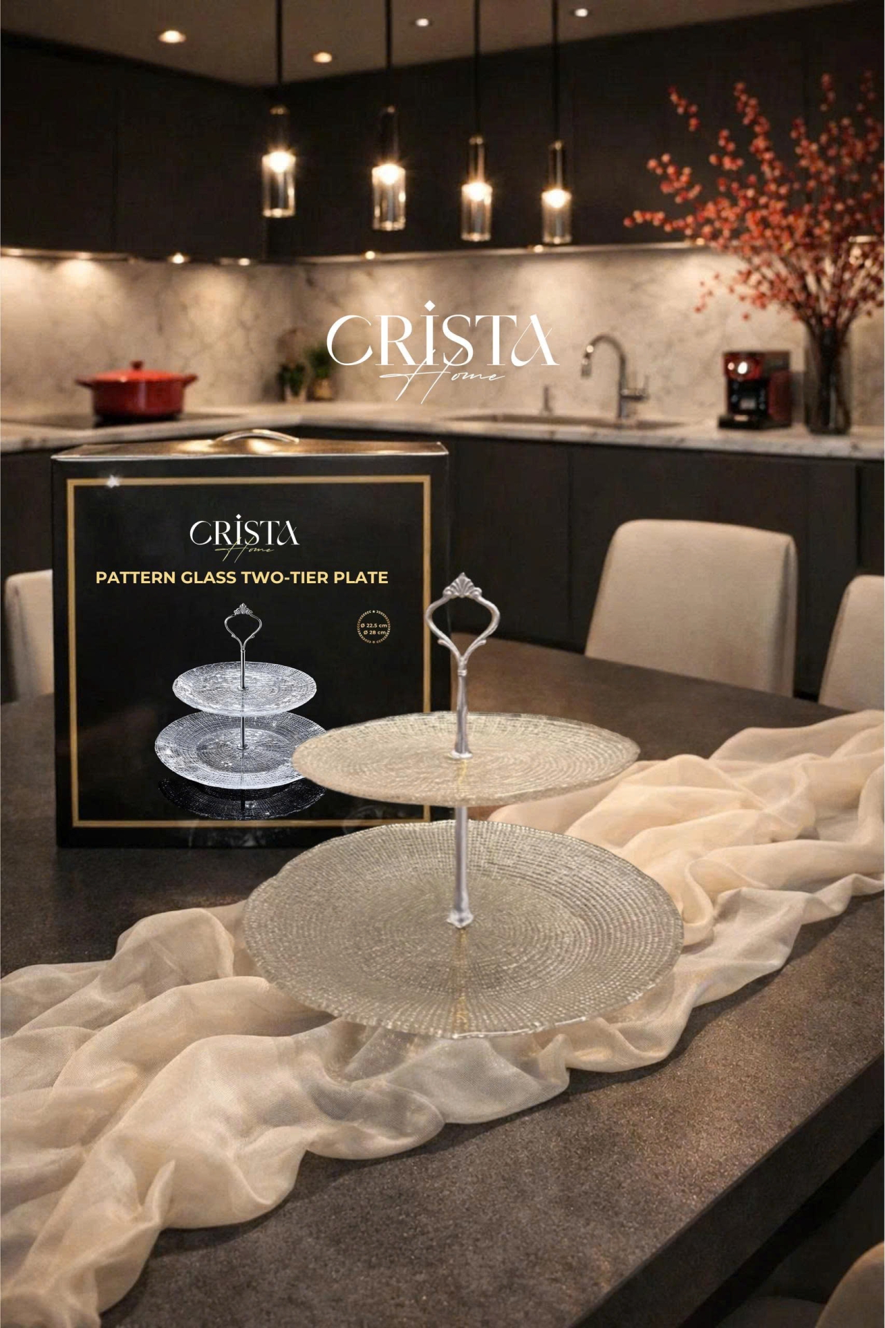 Bộ Đĩa 2 Tầng Thủy Tinh Tròn 28cm + 22.5cm - 4 màu