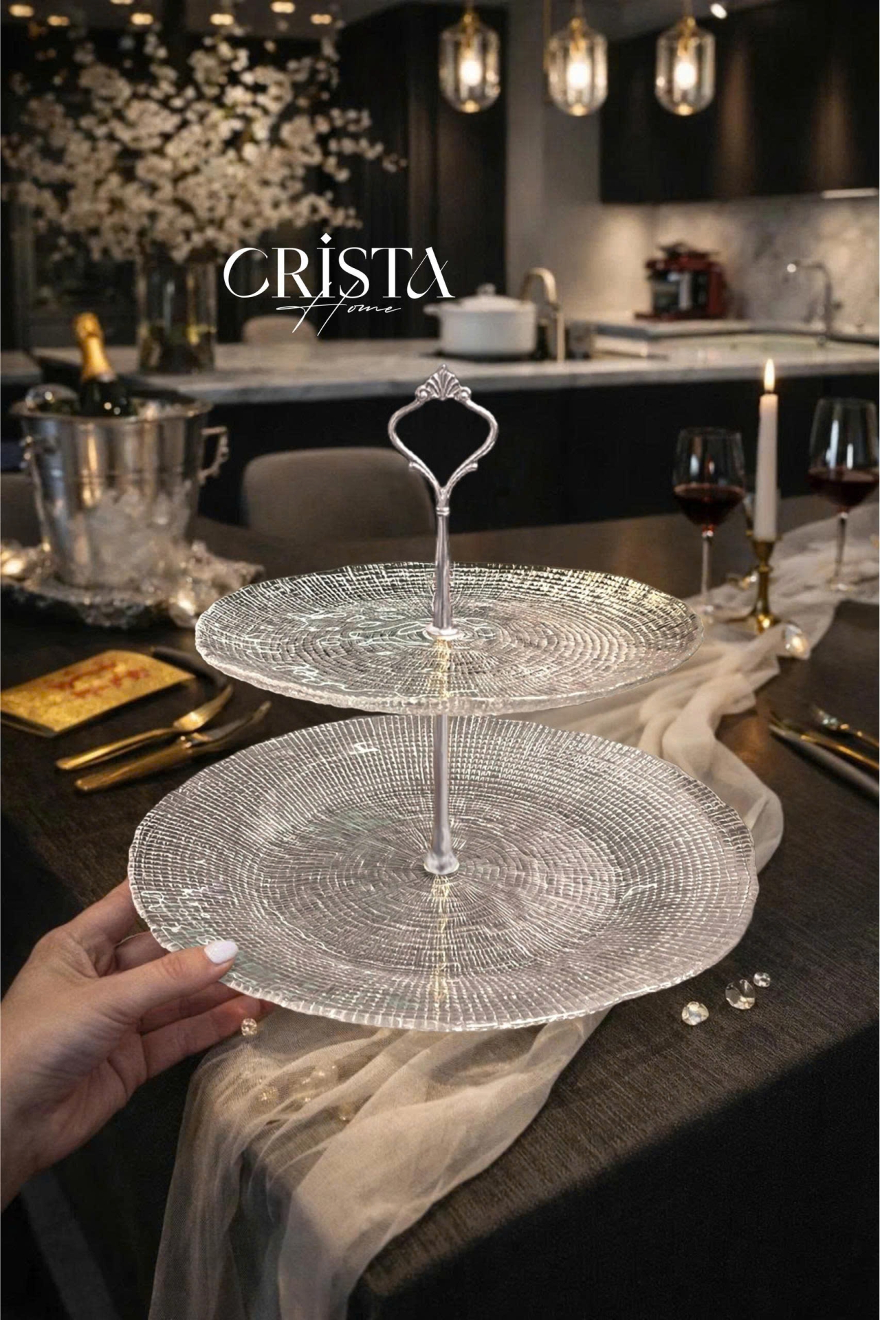 Bộ Đĩa 2 Tầng Thủy Tinh Tròn 28cm + 22.5cm - 4 màu