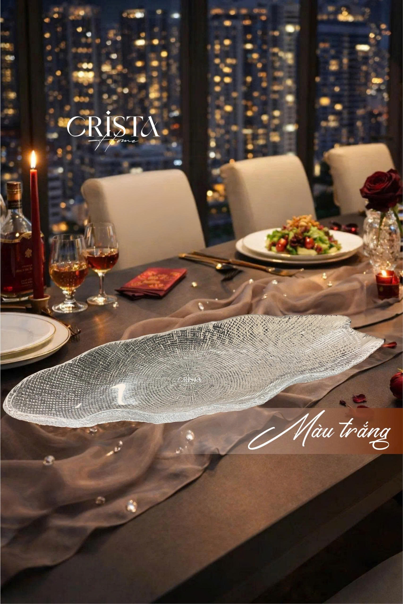 Đĩa Thủy Tinh Bầu Dục 43 x 17cm - 3 màu