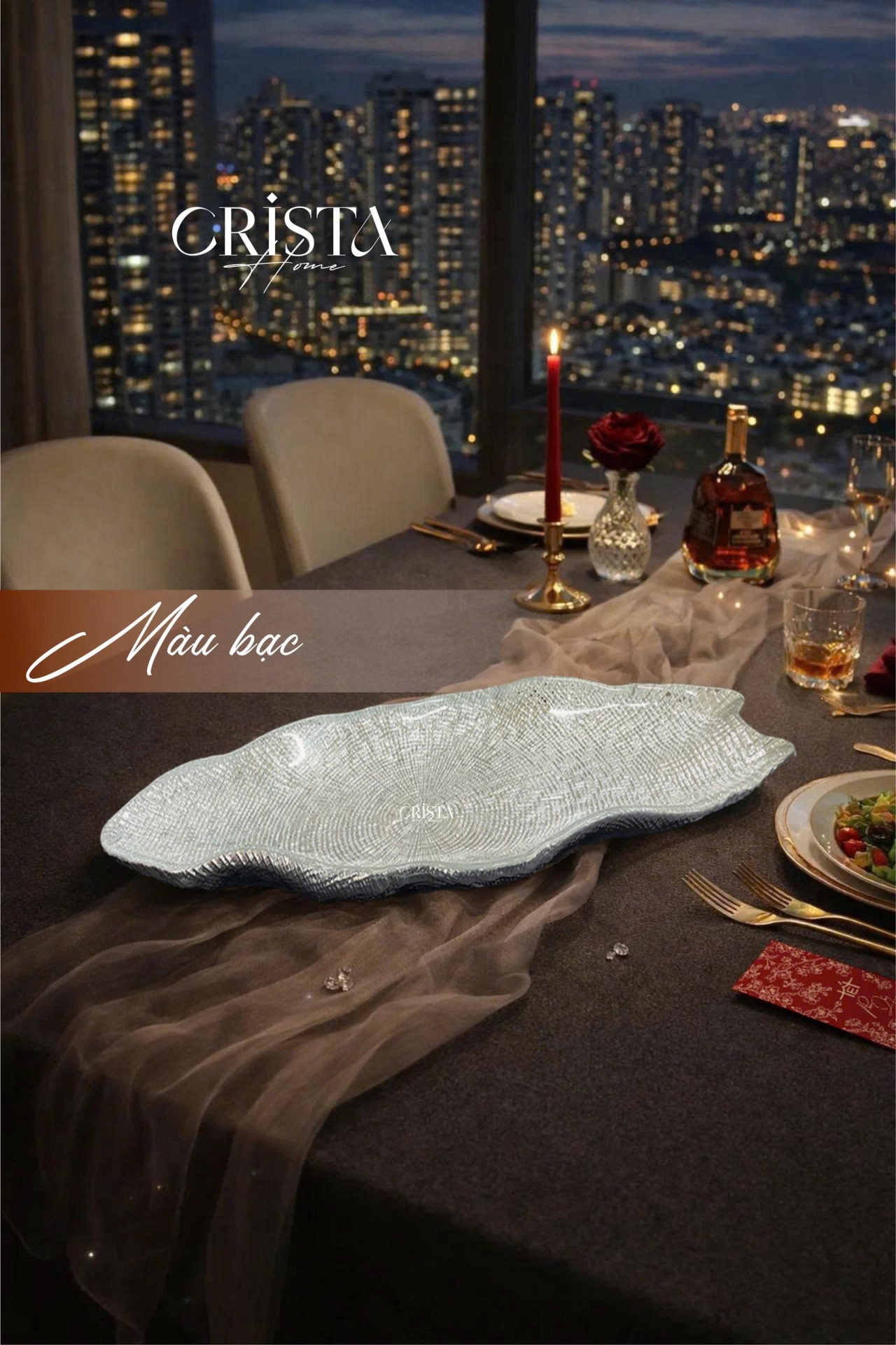 Đĩa Thủy Tinh Bầu Dục 43 x 17cm - 3 màu