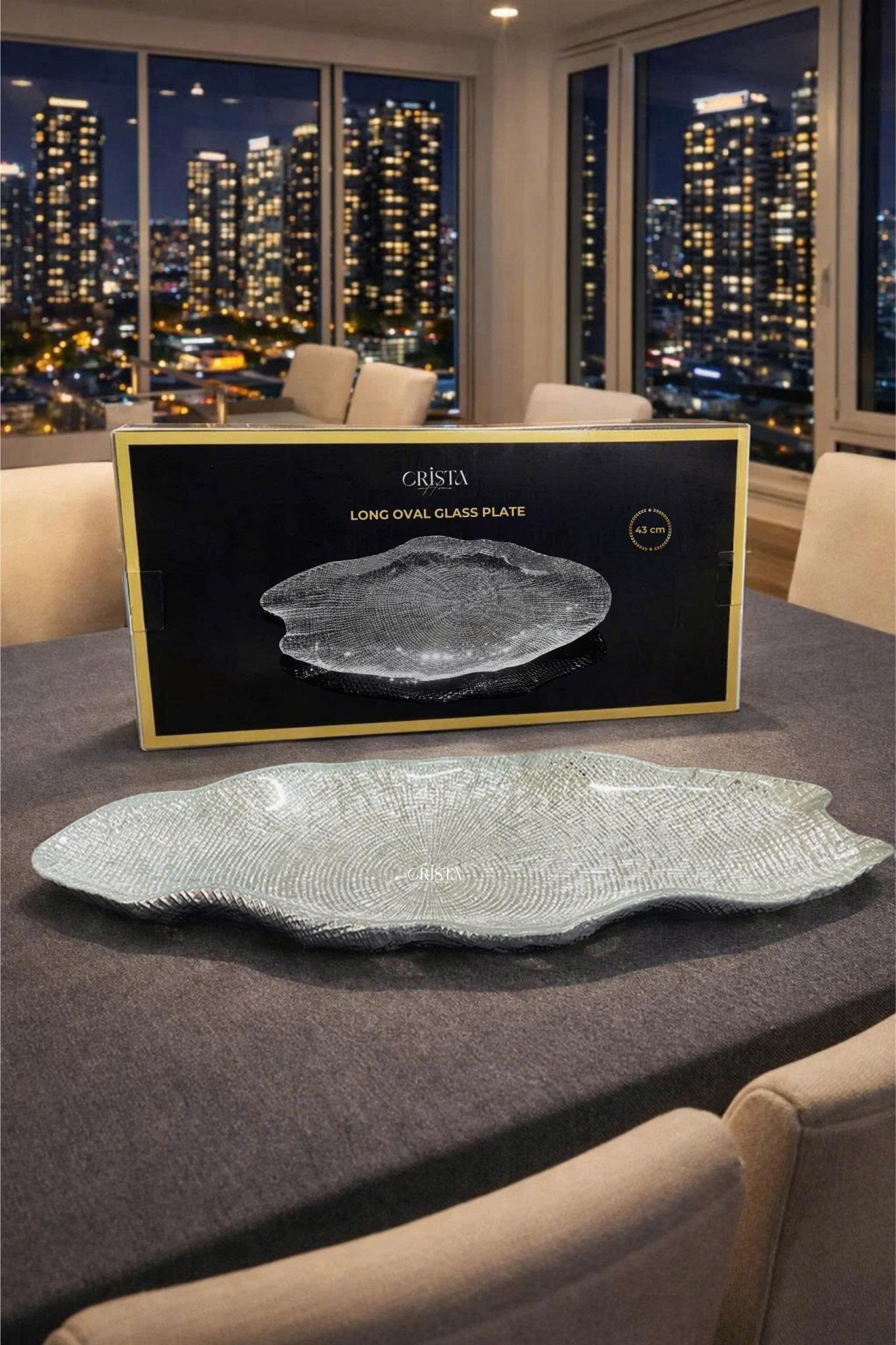 Đĩa Thủy Tinh Bầu Dục 43 x 17cm - 3 màu