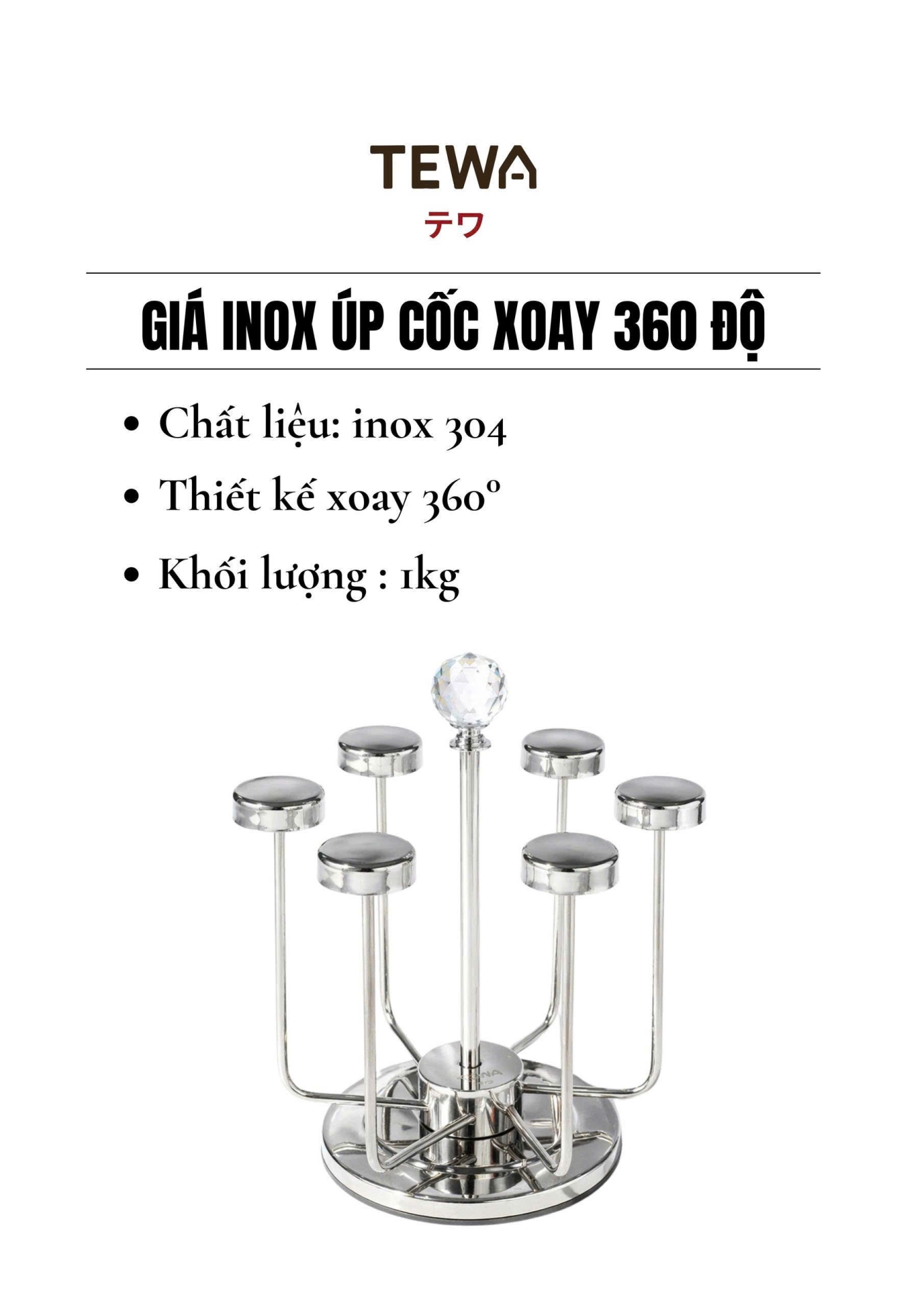 Giá úp cốc inox xoay 360 độ TEWA