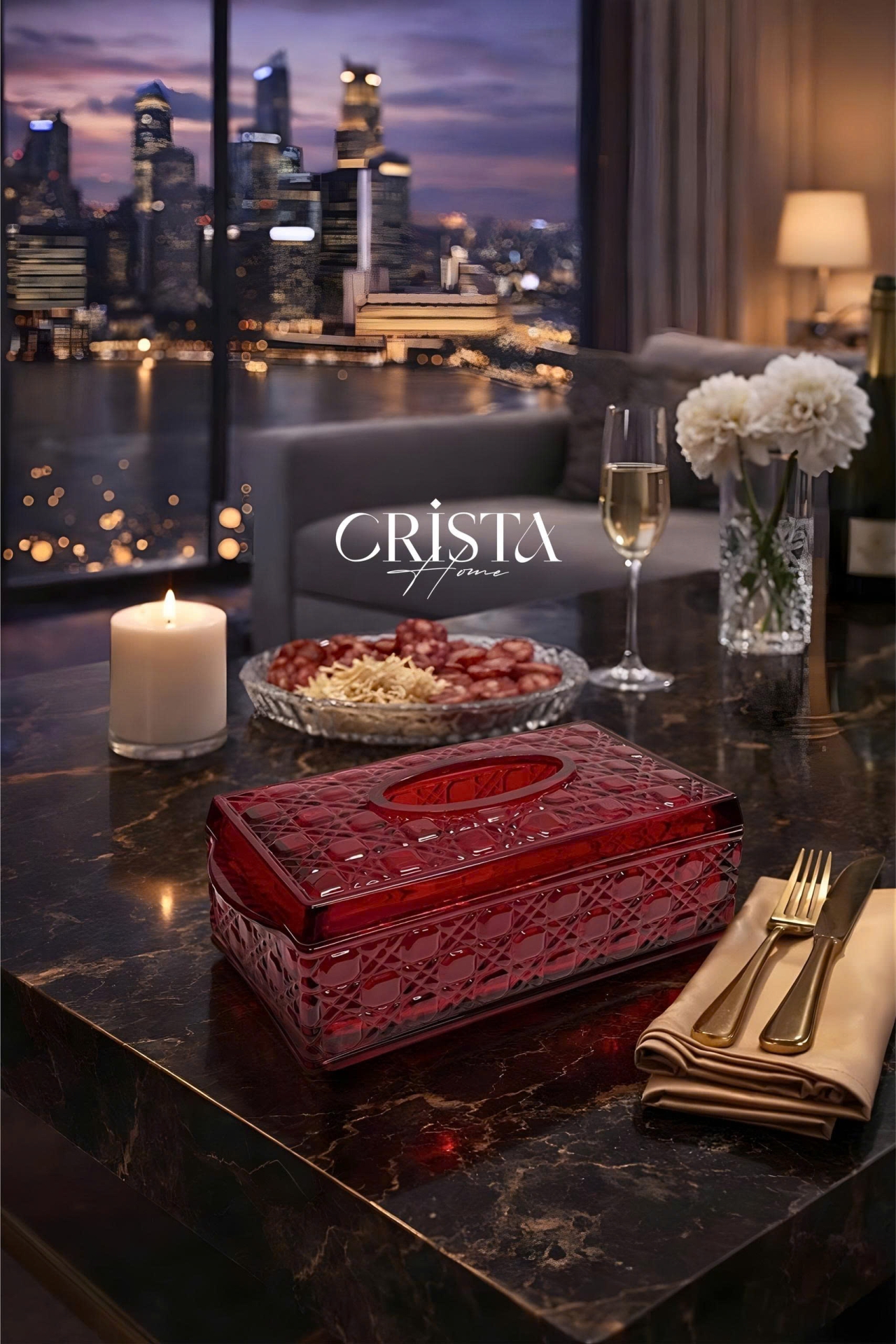 HỘP THỦY TINH ĐỰNG GIẤY ĂN VÂN PHA LÊ NỔI | 3 Màu