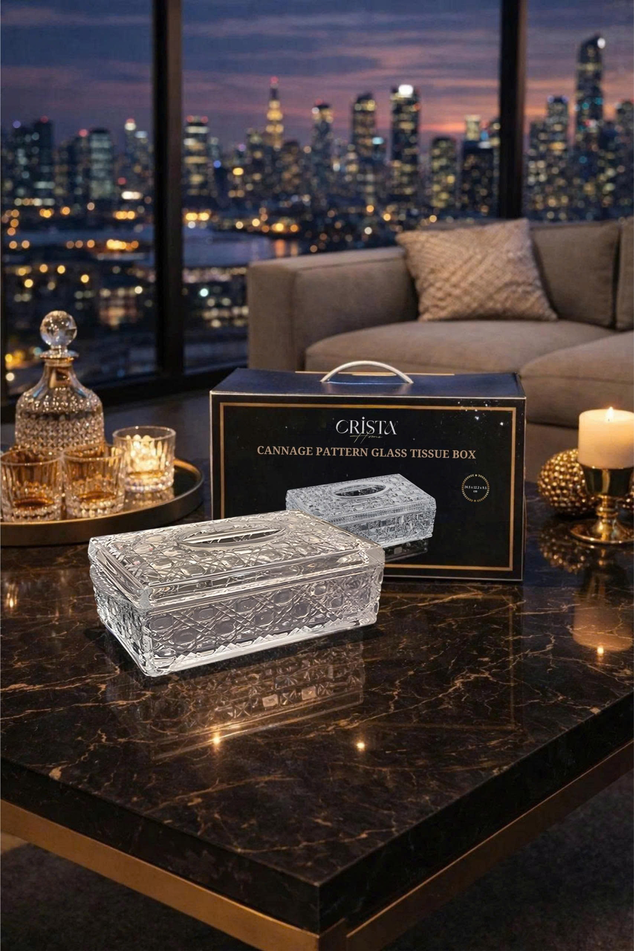 HỘP THỦY TINH ĐỰNG GIẤY ĂN VÂN PHA LÊ NỔI | 3 Màu