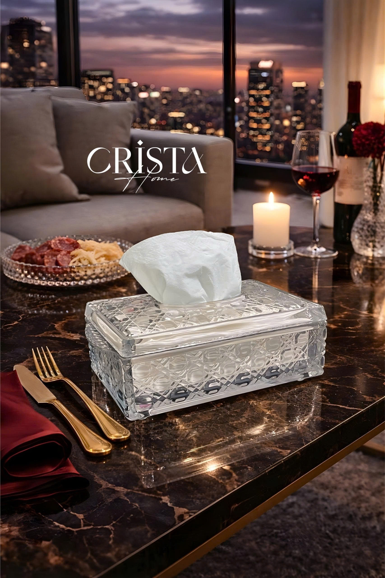 HỘP THỦY TINH ĐỰNG GIẤY ĂN VÂN PHA LÊ NỔI | 3 Màu