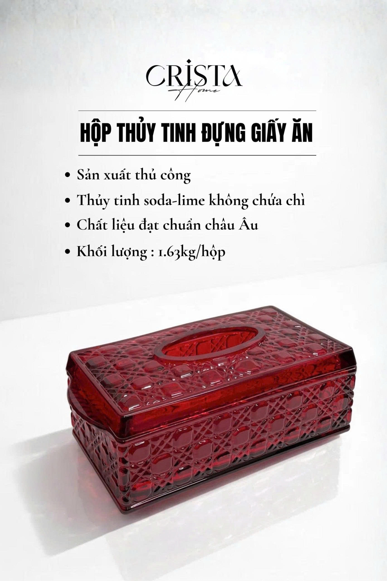 HỘP THỦY TINH ĐỰNG GIẤY ĂN VÂN PHA LÊ NỔI | 3 Màu