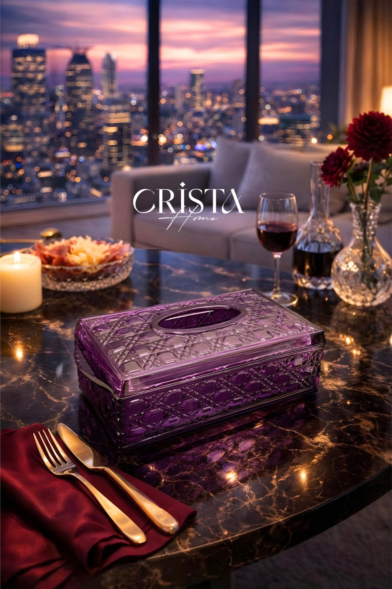 HỘP THỦY TINH ĐỰNG GIẤY ĂN VÂN PHA LÊ NỔI | 3 Màu