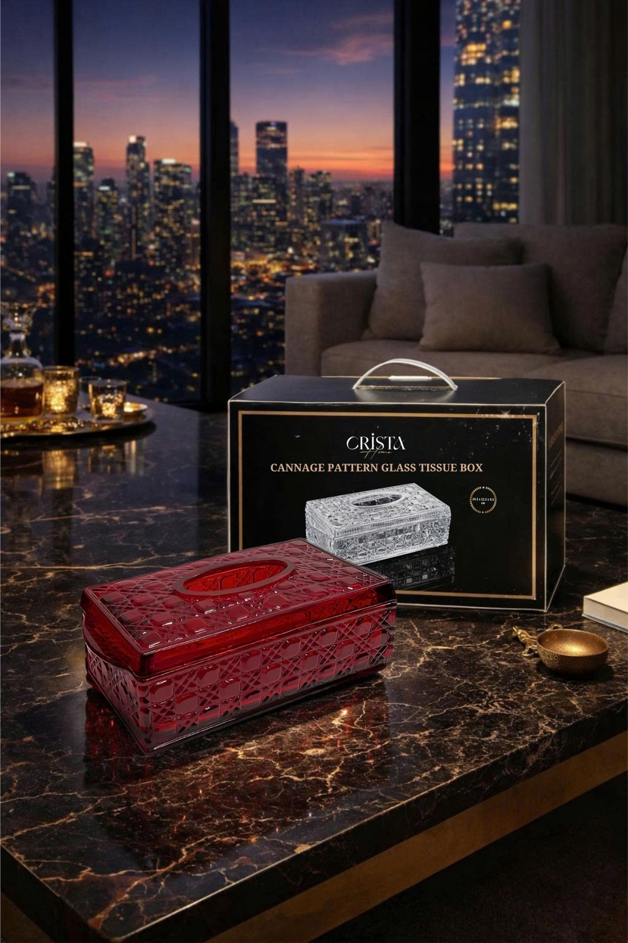 HỘP THỦY TINH ĐỰNG GIẤY ĂN VÂN PHA LÊ NỔI | 3 Màu