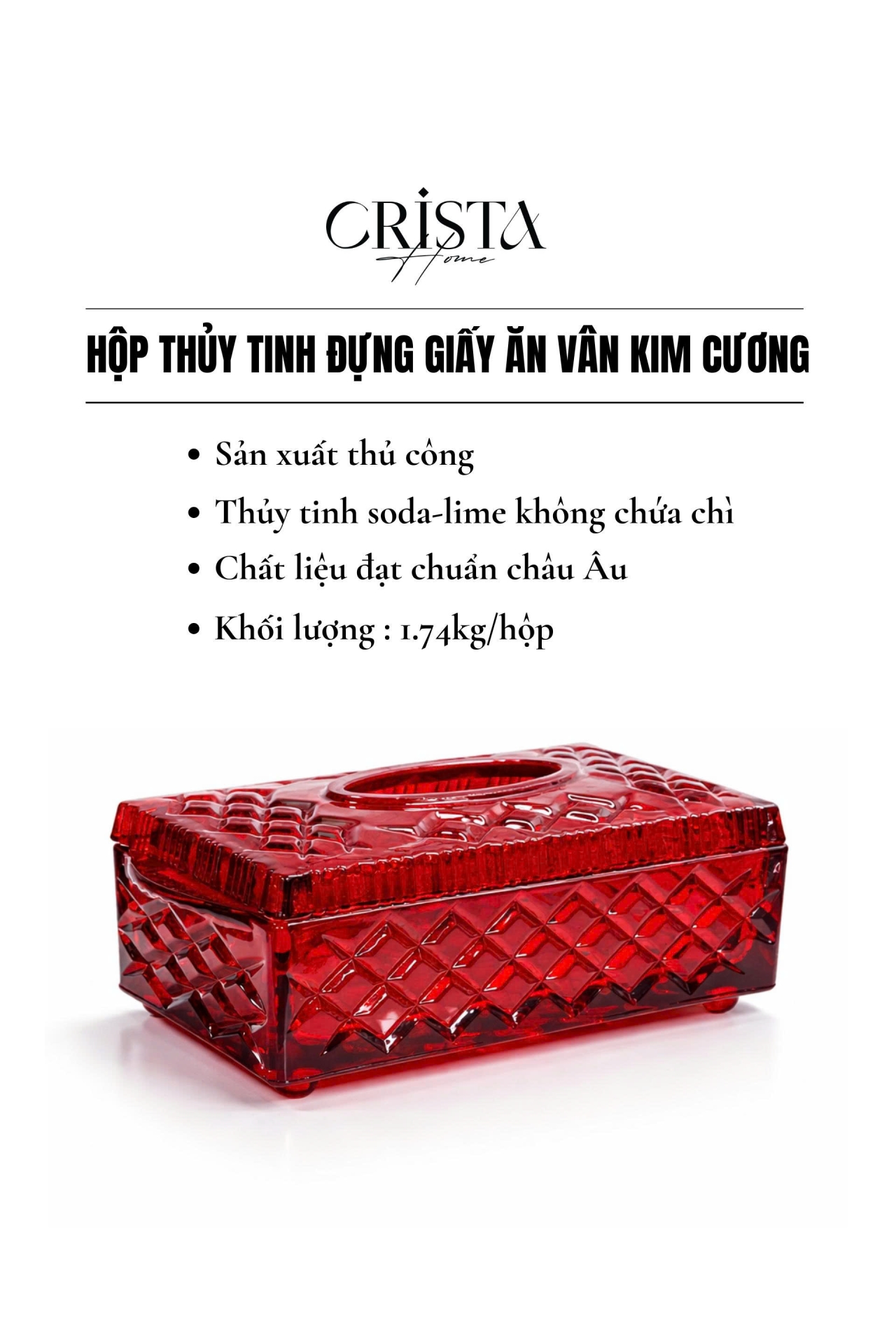 HỘP THỦY TINH 4 Màu ĐỰNG GIẤY ĂN VÂN KIM CƯƠNG