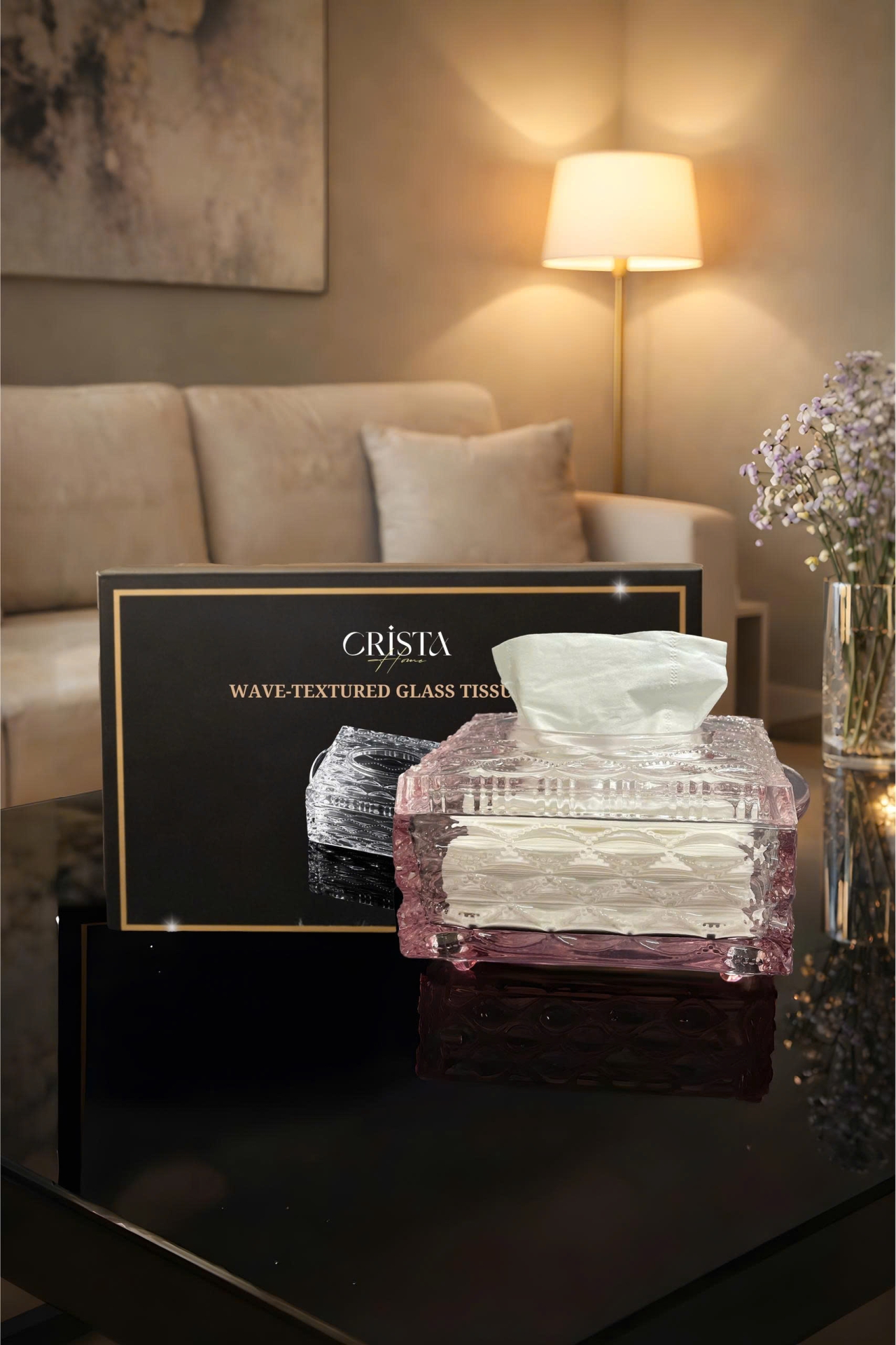 HỘP THỦY TINH 5 MÀU - ĐỰNG GIẤY ĂN VÂN SÓNG CRISTA HOME