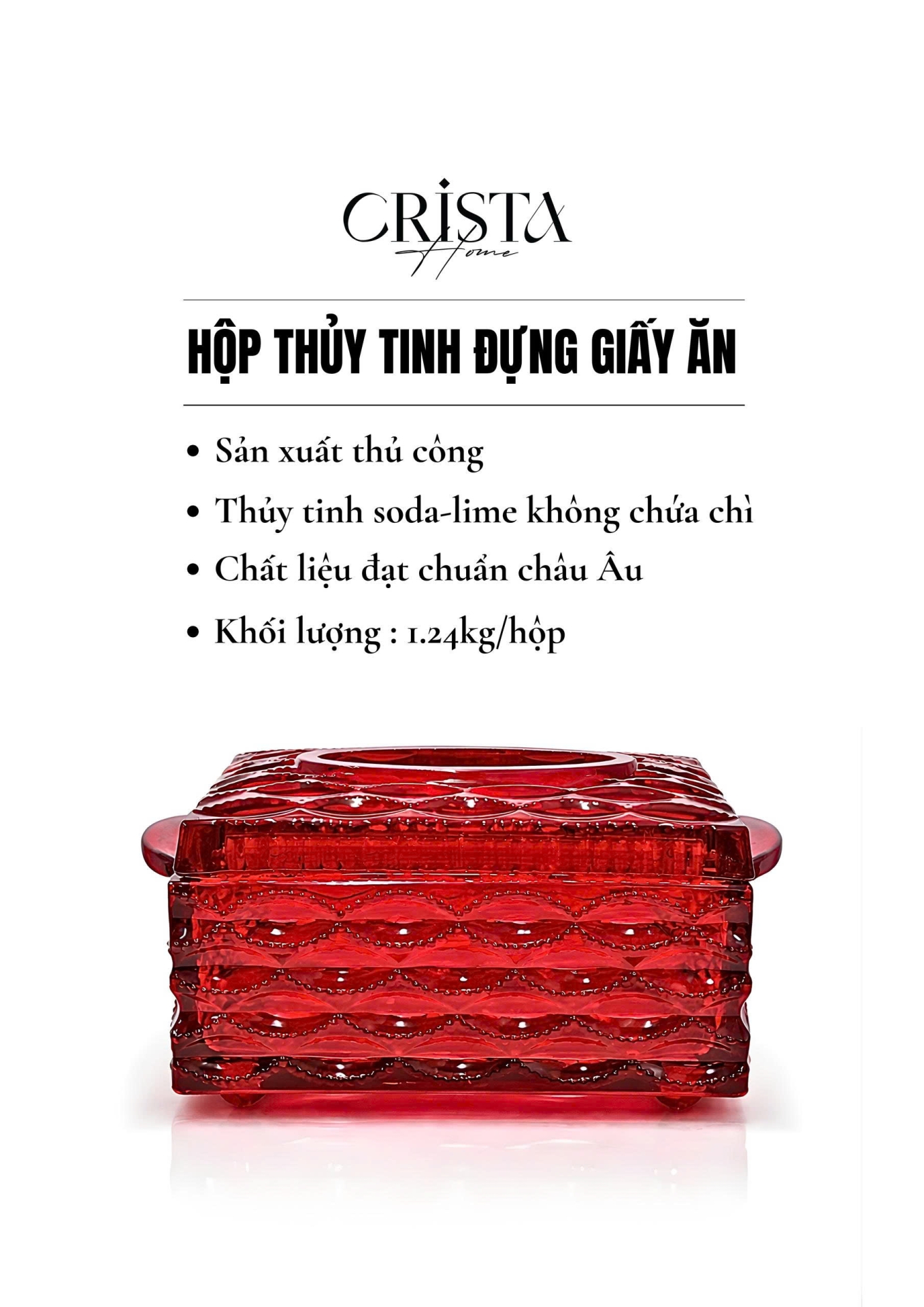 HỘP THỦY TINH 5 MÀU - ĐỰNG GIẤY ĂN VÂN SÓNG CRISTA HOME