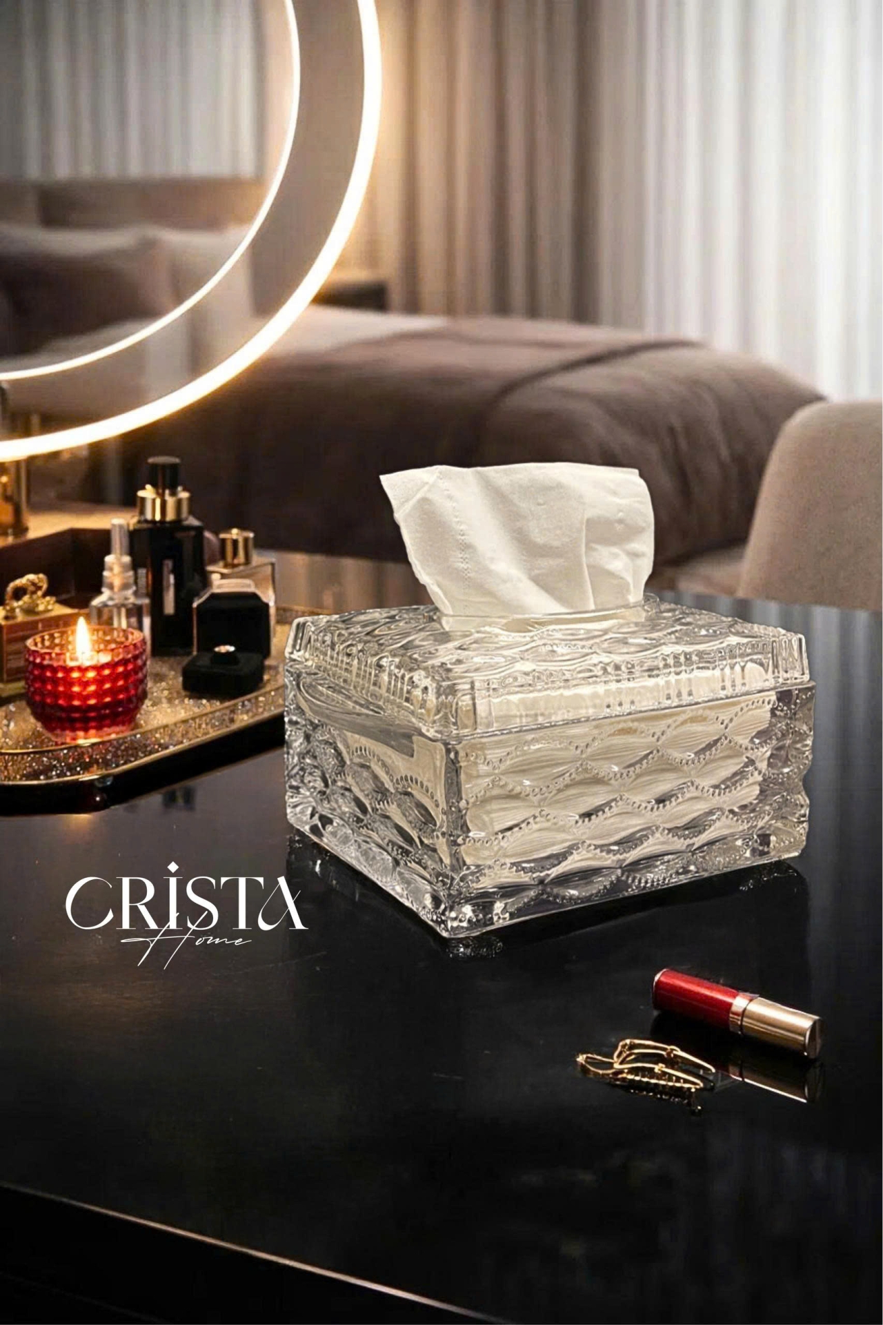 HỘP THỦY TINH 5 MÀU - ĐỰNG GIẤY ĂN VÂN SÓNG CRISTA HOME