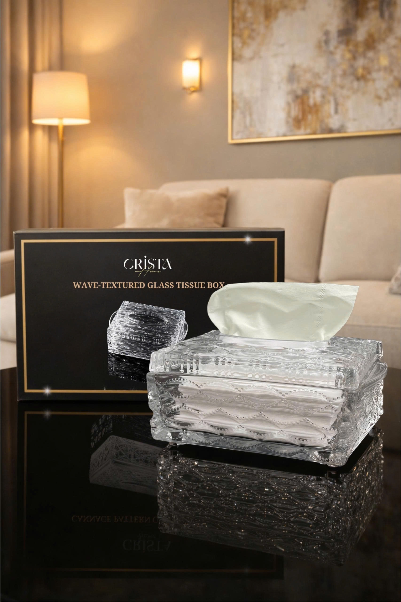 HỘP THỦY TINH 5 MÀU - ĐỰNG GIẤY ĂN VÂN SÓNG CRISTA HOME