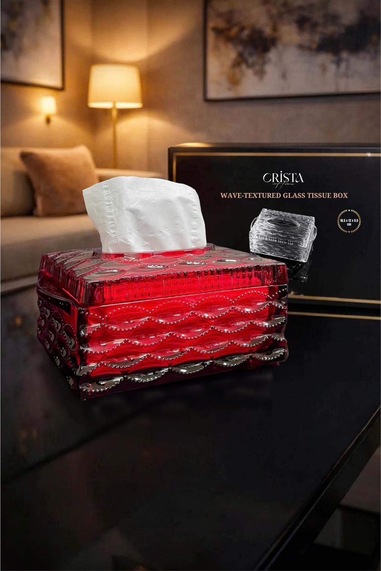 HỘP THỦY TINH 5 MÀU - ĐỰNG GIẤY ĂN VÂN SÓNG CRISTA HOME