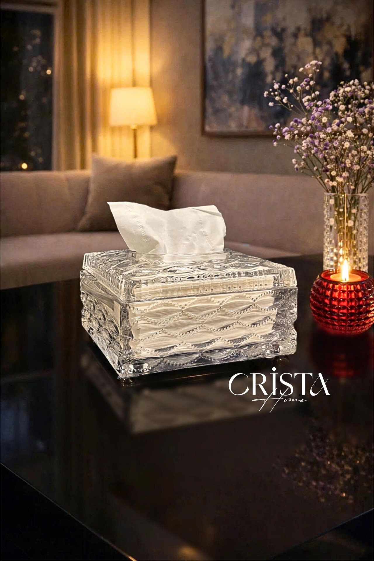 HỘP THỦY TINH 5 MÀU - ĐỰNG GIẤY ĂN VÂN SÓNG CRISTA HOME