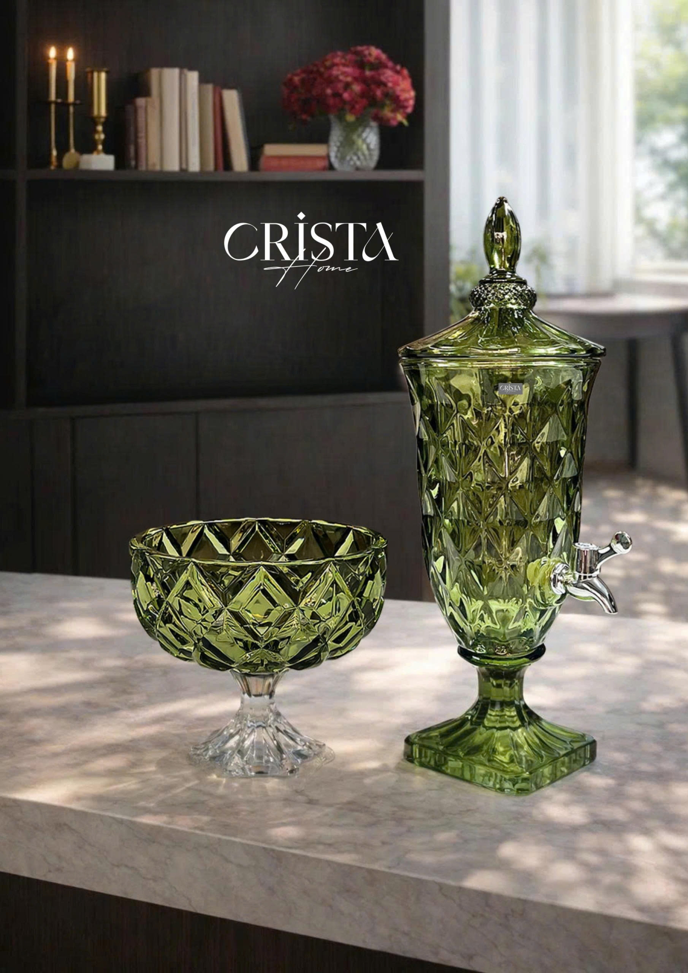HŨ THỦY TINH CHÂN BỒNG 6 Màu VÂN KIM CƯƠNG 18CM
