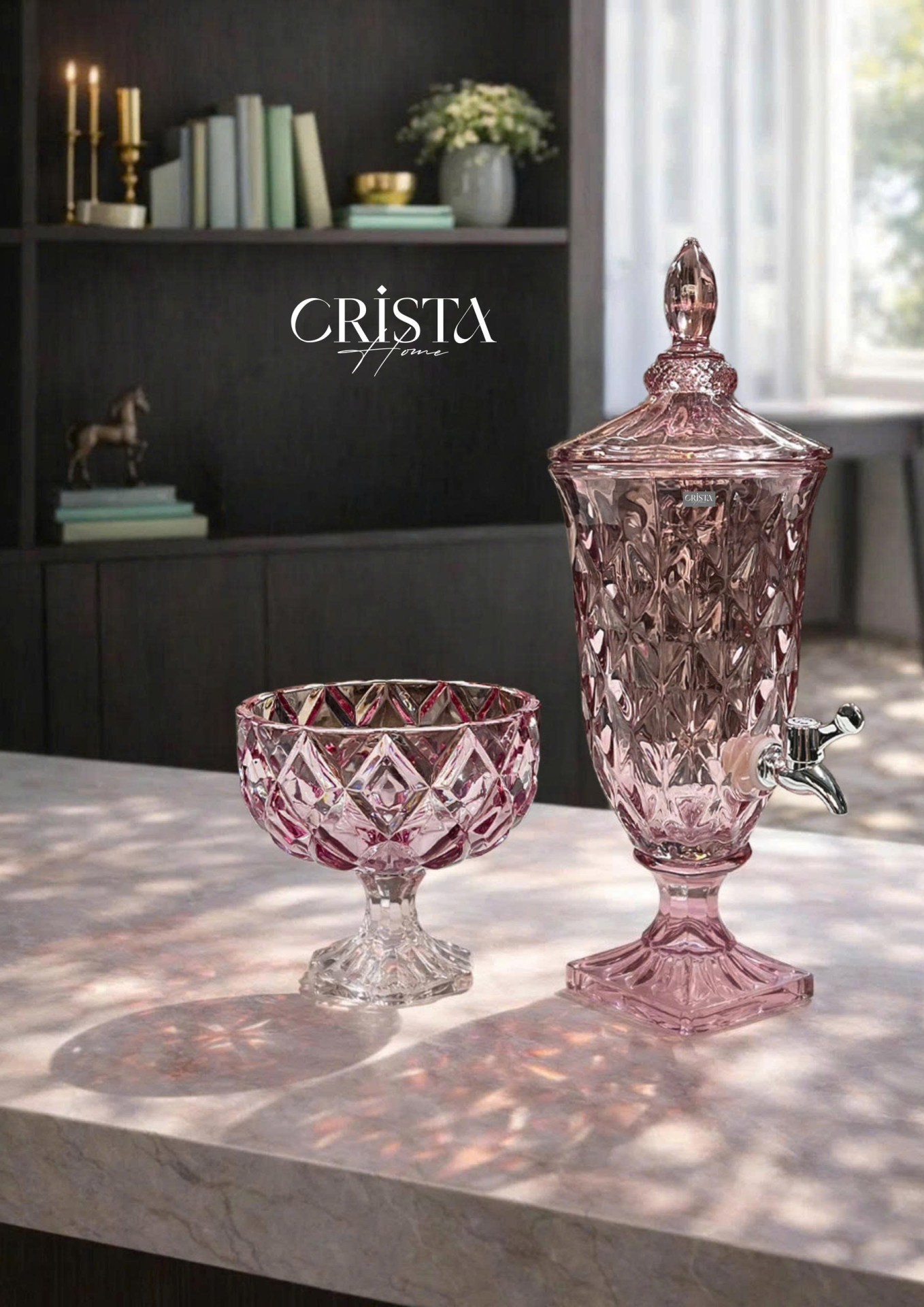 HŨ THỦY TINH CHÂN BỒNG 6 Màu VÂN KIM CƯƠNG 18CM