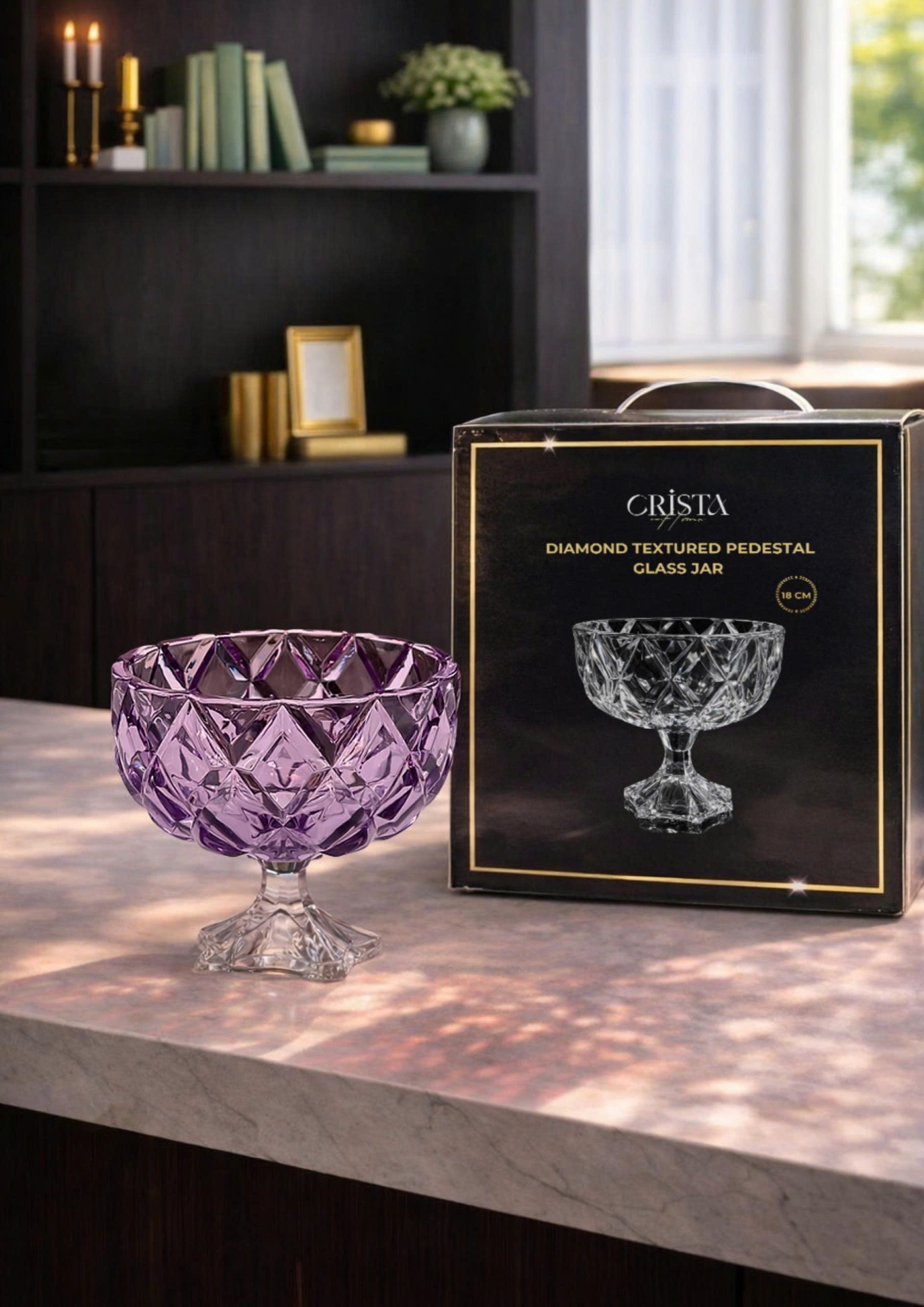 HŨ THỦY TINH CHÂN BỒNG 6 Màu VÂN KIM CƯƠNG 18CM