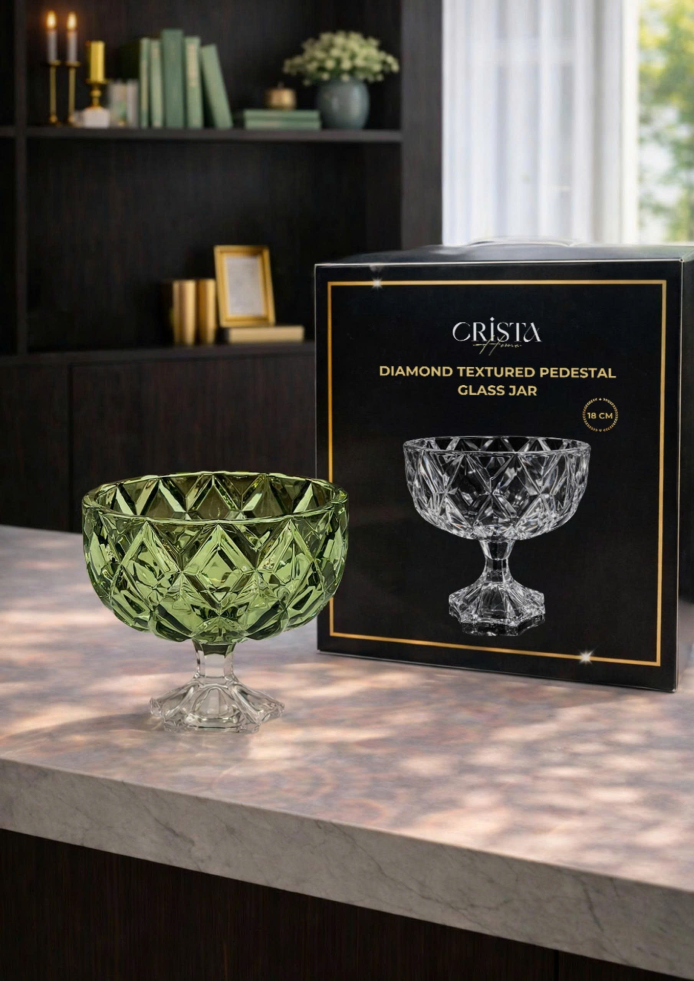 HŨ THỦY TINH CHÂN BỒNG 6 Màu VÂN KIM CƯƠNG 18CM