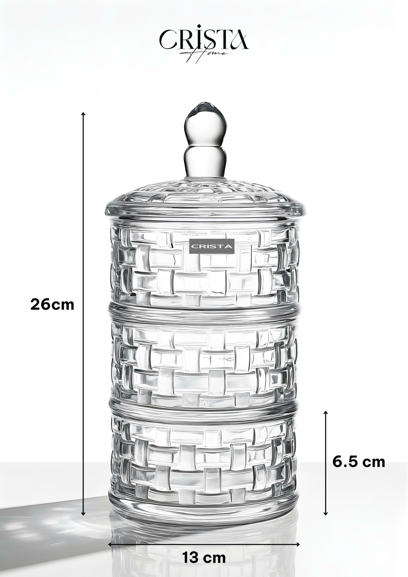 HŨ ĐỰNG MỨT THỦY TINH 3 TẦNG VÂN CARO - MÀU TRONG SUỐT
