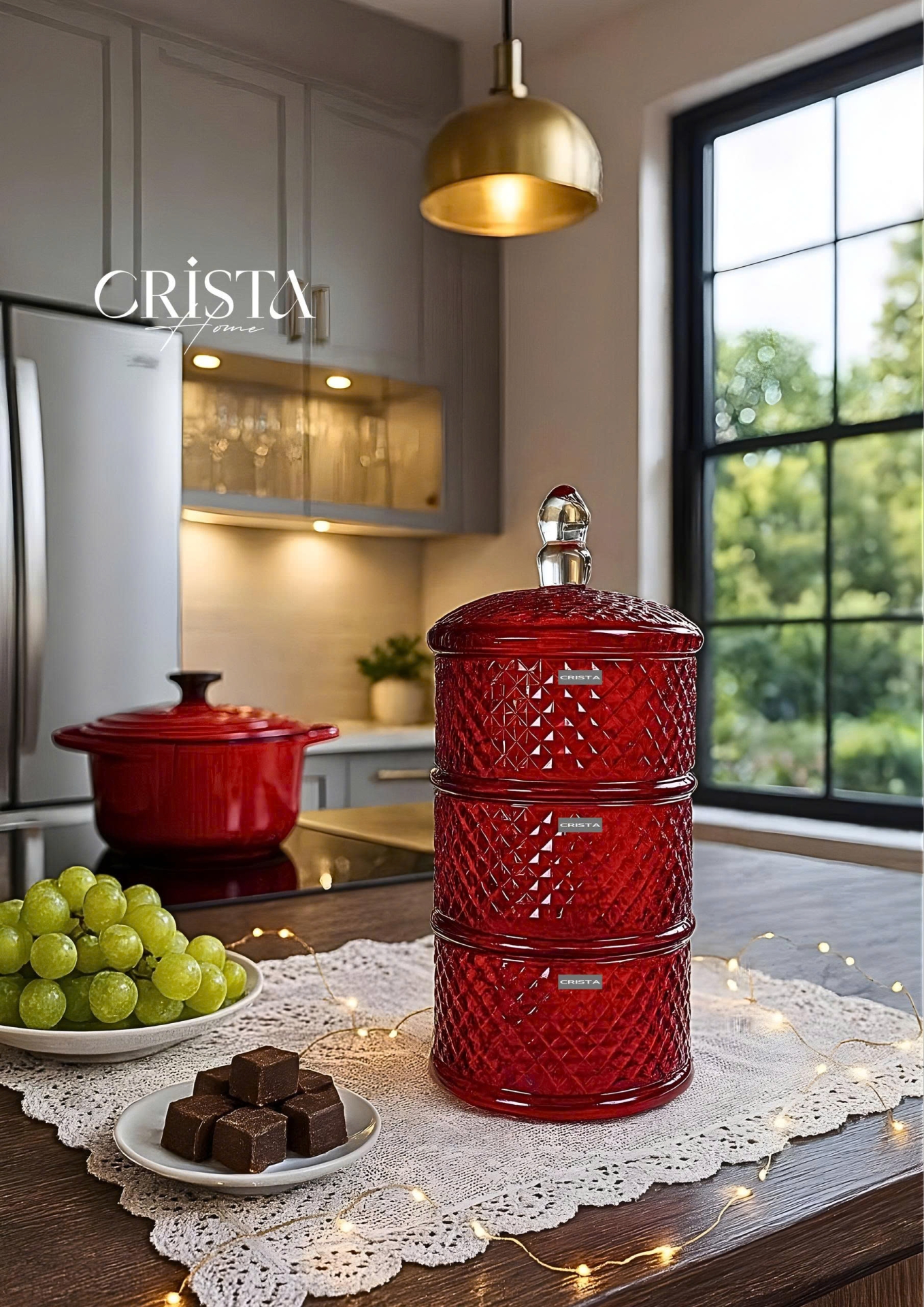 HŨ ĐỰNG MỨT 3 TẦNG VÂN KIM CƯƠNG - MÀU ĐỎ