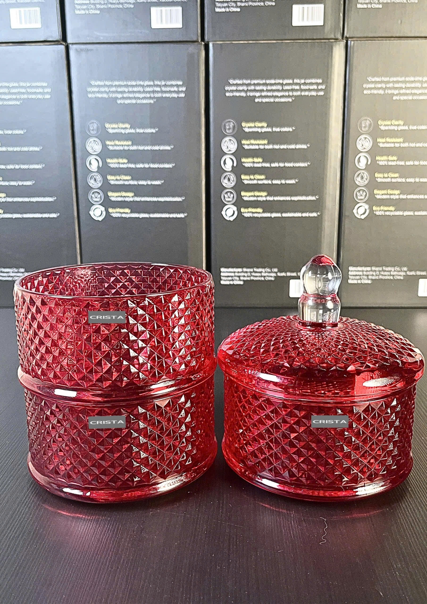 HŨ ĐỰNG MỨT 3 TẦNG VÂN KIM CƯƠNG - MÀU ĐỎ