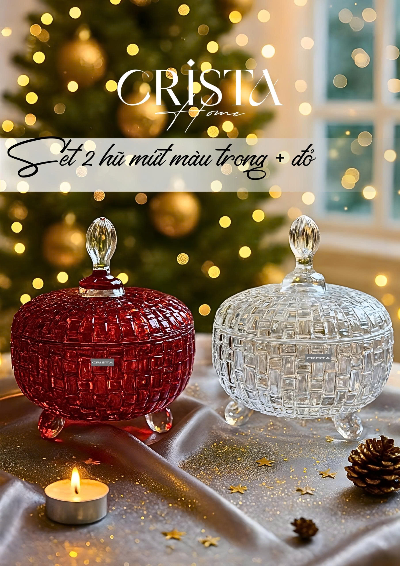 BỘ 2 HŨ ĐỰNG MỨT TẾT VÂN CARO - MÀU ĐỎ