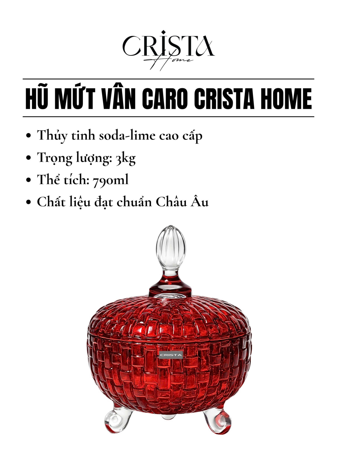 BỘ 2 HŨ ĐỰNG MỨT TẾT VÂN CARO - MÀU ĐỎ