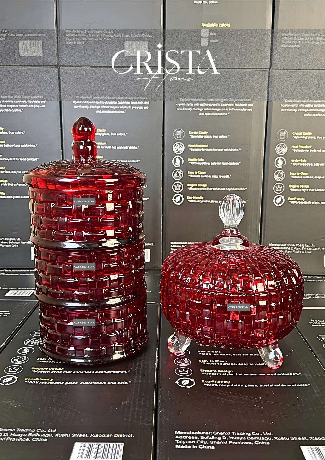 BỘ 2 HŨ ĐỰNG MỨT TẾT VÂN CARO - MÀU ĐỎ