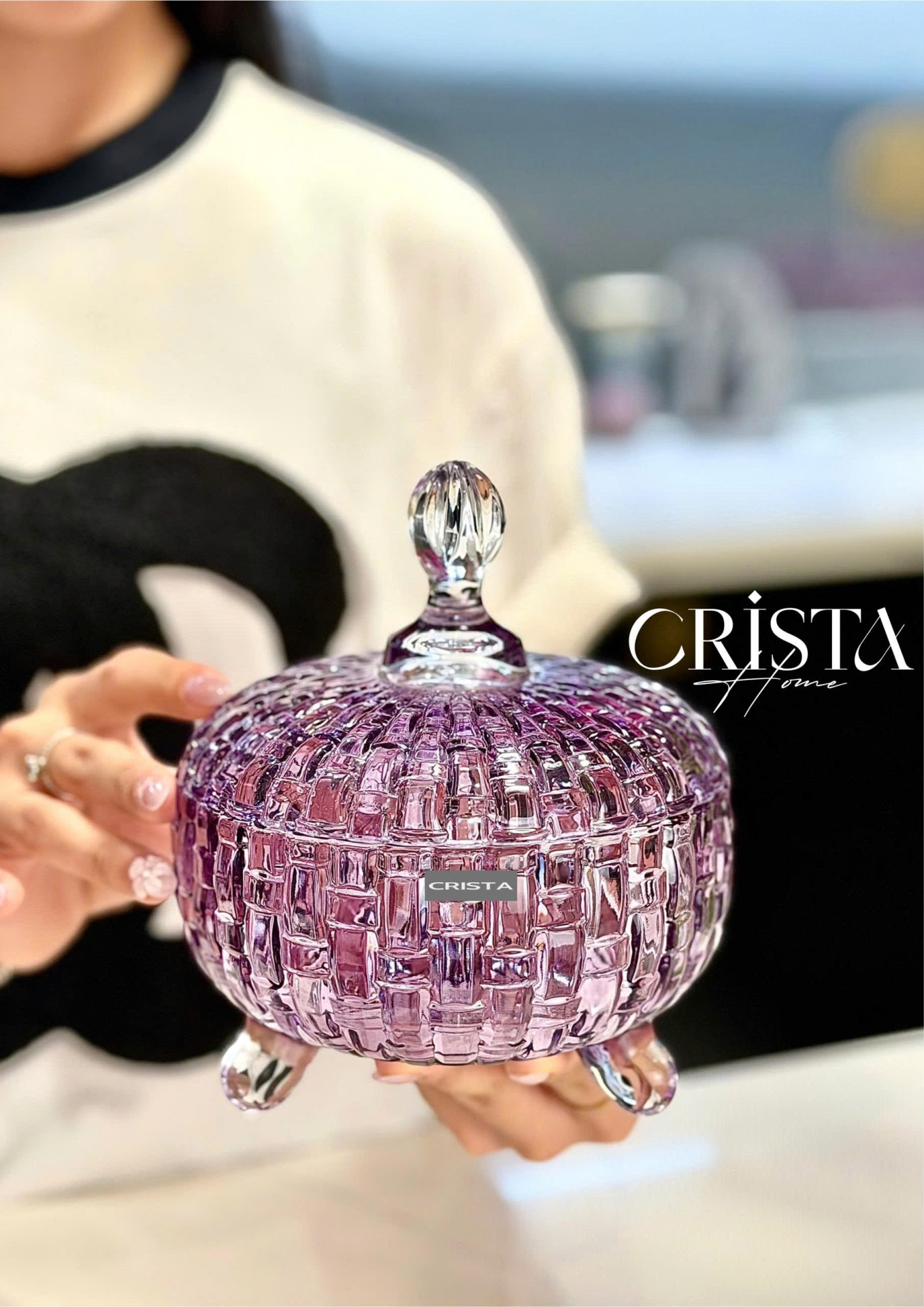 Bộ 2 Hũ Đựng Kẹo Thủy Tinh - 4 Màu Rực Rỡ CRISTA HOME Vân Caro