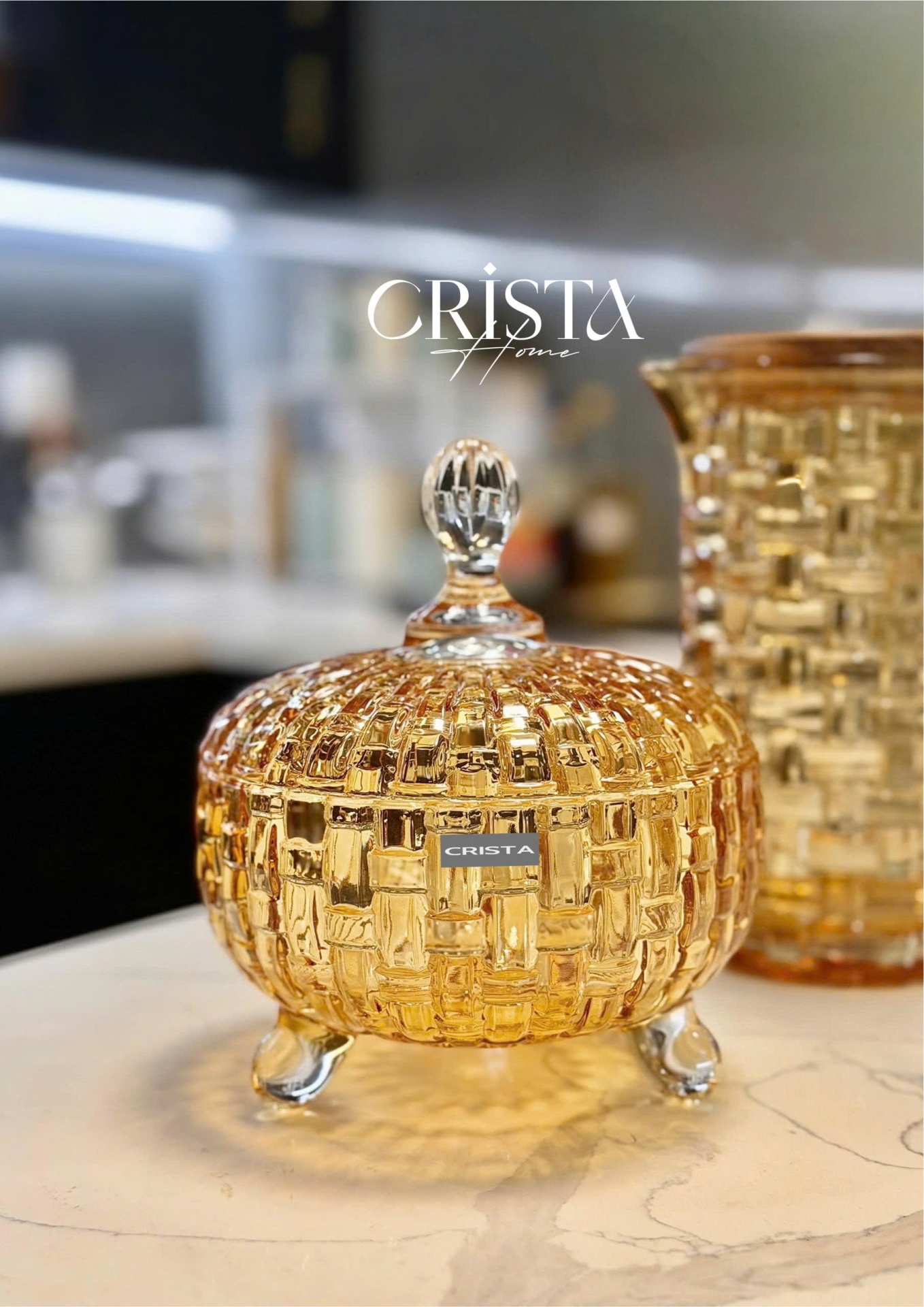 Bộ 2 Hũ Đựng Kẹo Thủy Tinh - 4 Màu Rực Rỡ CRISTA HOME Vân Caro