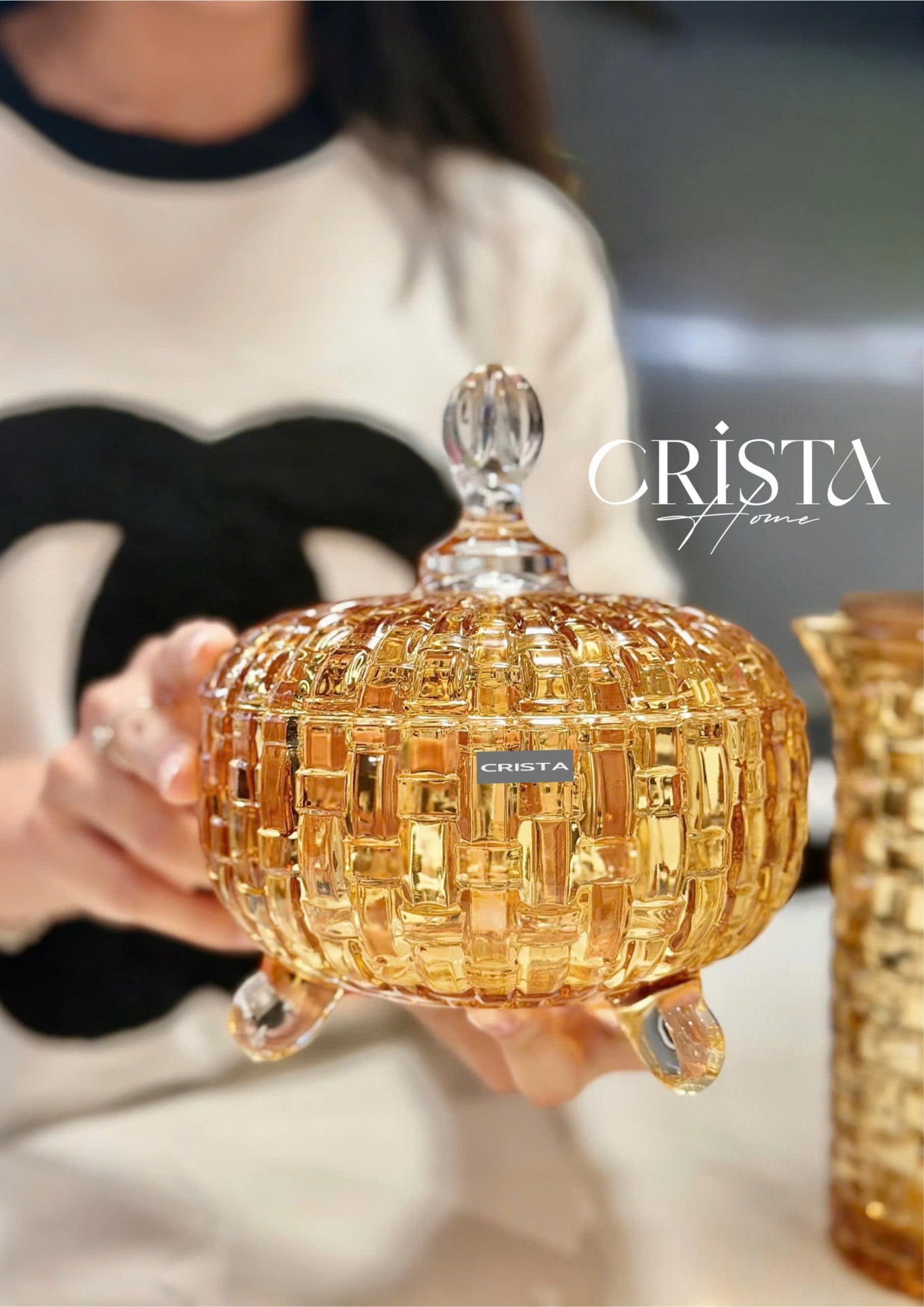 Bộ 2 Hũ Đựng Kẹo Thủy Tinh - 4 Màu Rực Rỡ CRISTA HOME Vân Caro