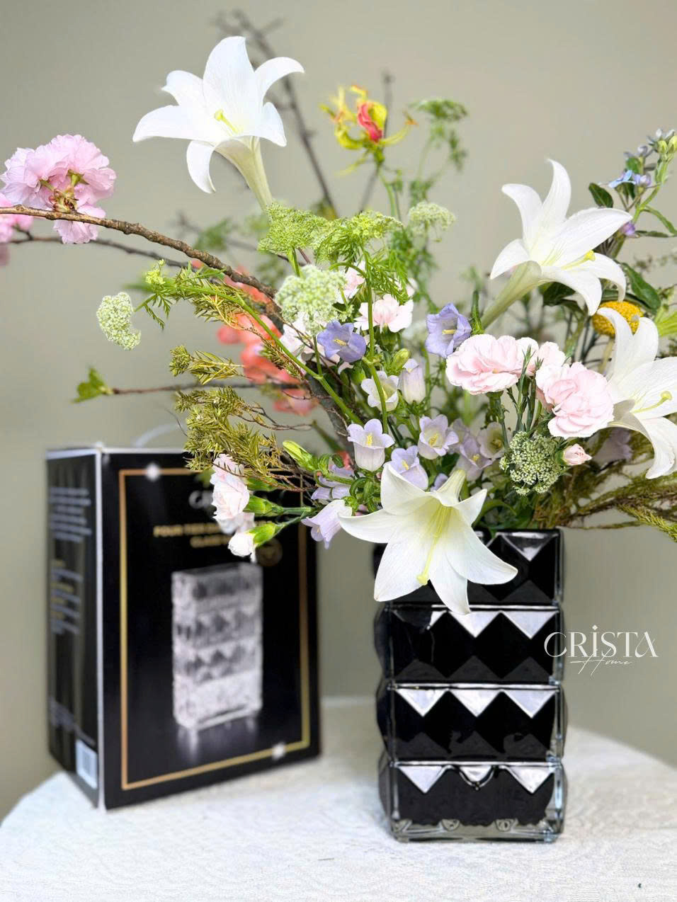 BÌNH CẮM HOA THỦY TINH 7 Màu VÂN KIM CƯƠNG 4 TẦNG Crista Home