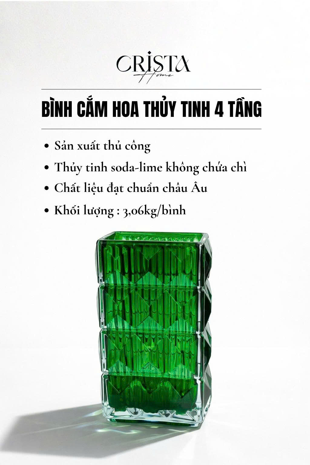 BÌNH CẮM HOA THỦY TINH 7 Màu VÂN KIM CƯƠNG 4 TẦNG Crista Home