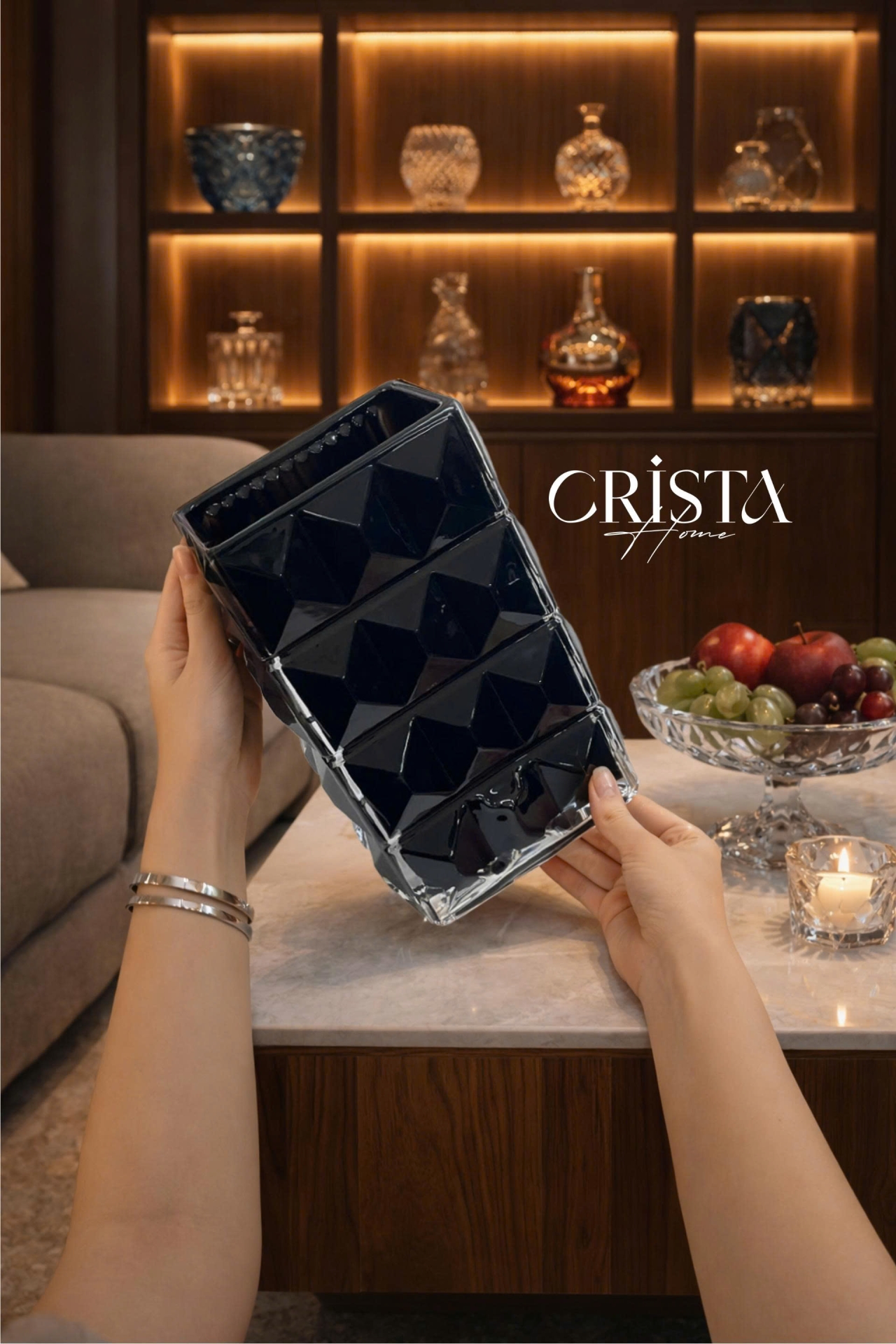 BÌNH CẮM HOA THỦY TINH 7 Màu VÂN KIM CƯƠNG 4 TẦNG Crista Home