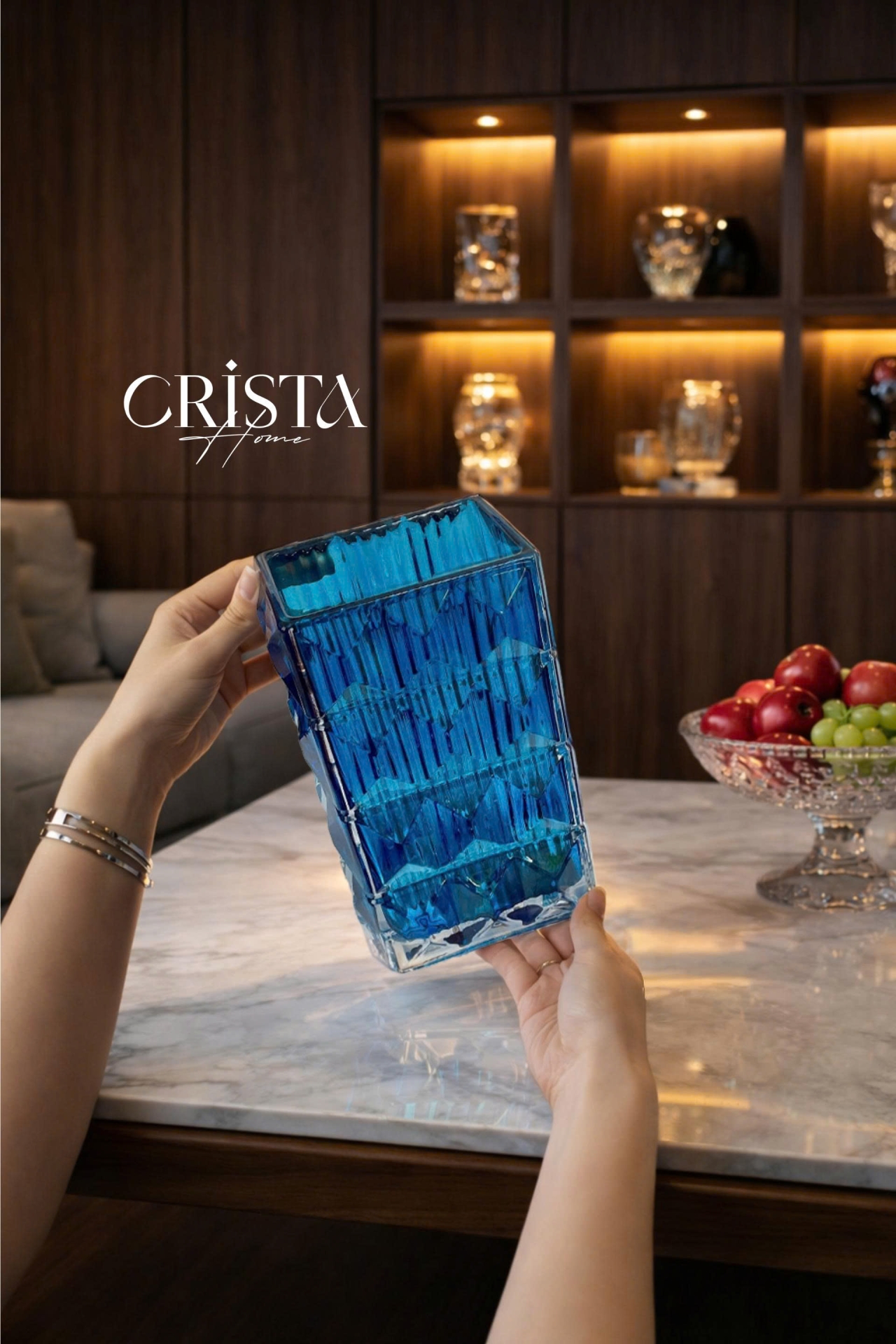 BÌNH CẮM HOA THỦY TINH 7 Màu VÂN KIM CƯƠNG 4 TẦNG Crista Home