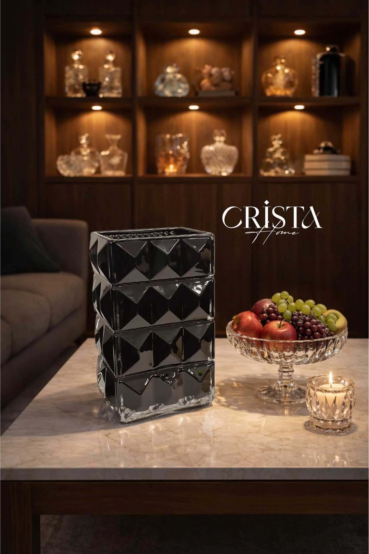 BÌNH CẮM HOA THỦY TINH 7 Màu VÂN KIM CƯƠNG 4 TẦNG Crista Home