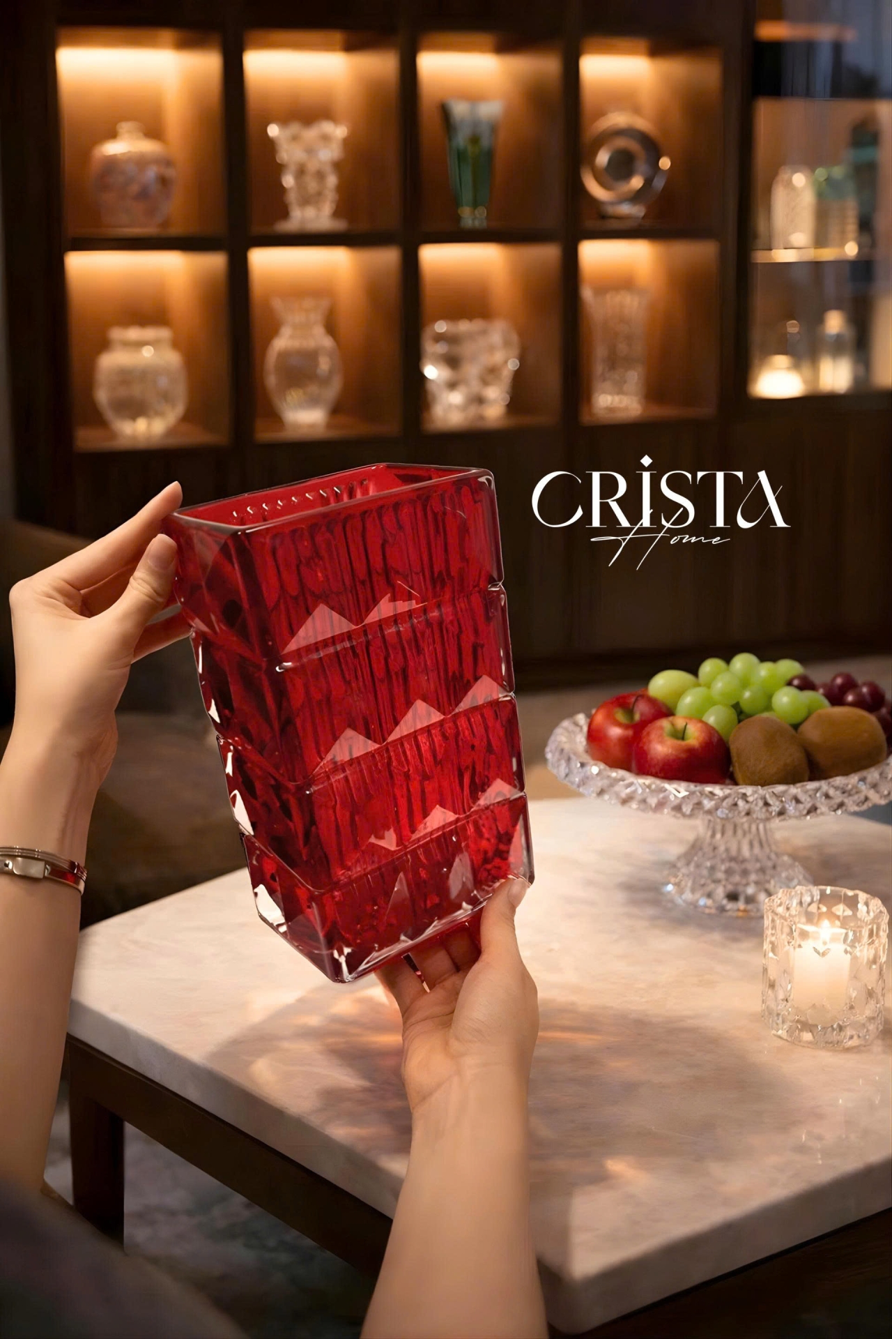 BÌNH CẮM HOA THỦY TINH 7 Màu VÂN KIM CƯƠNG 4 TẦNG Crista Home