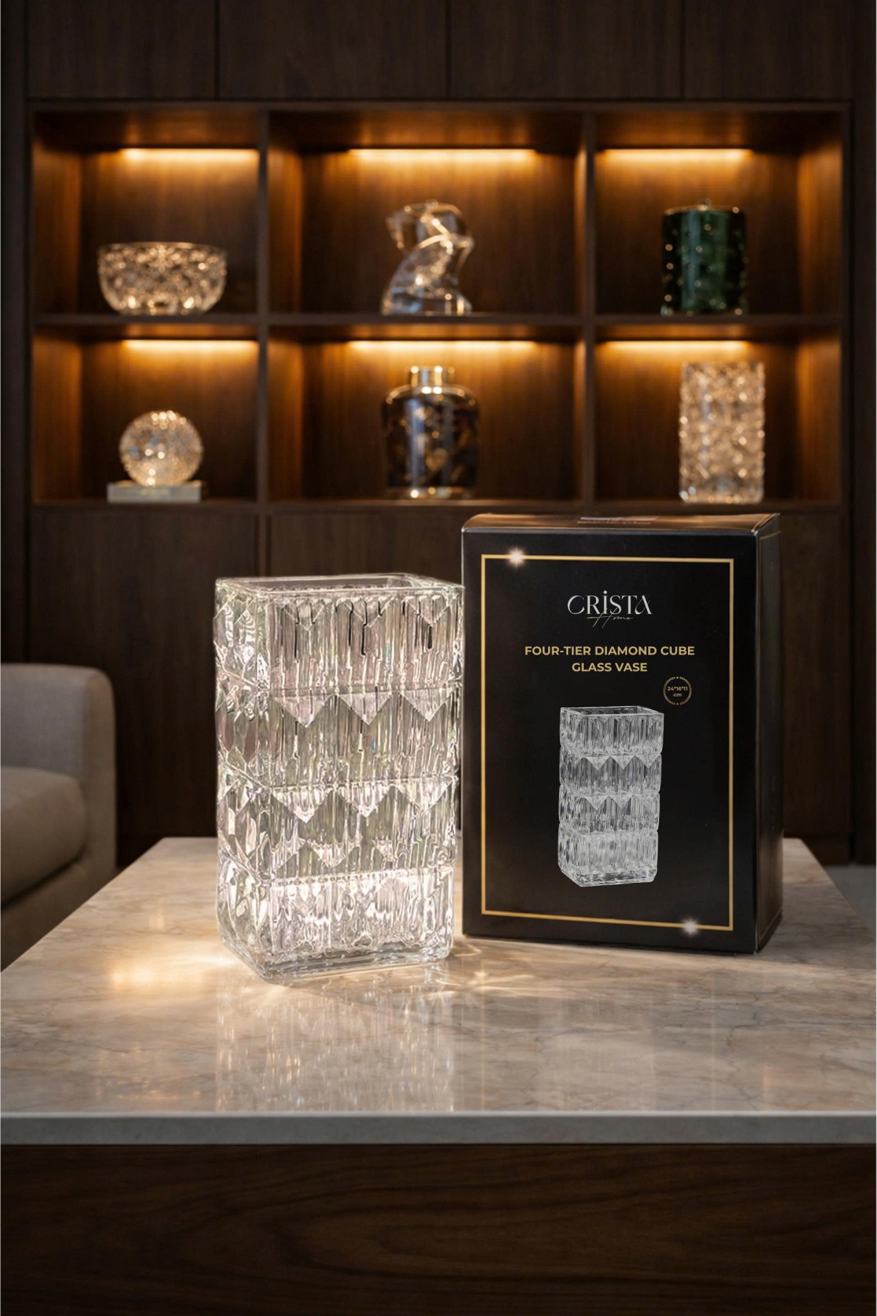 BÌNH CẮM HOA THỦY TINH 7 Màu VÂN KIM CƯƠNG 4 TẦNG Crista Home