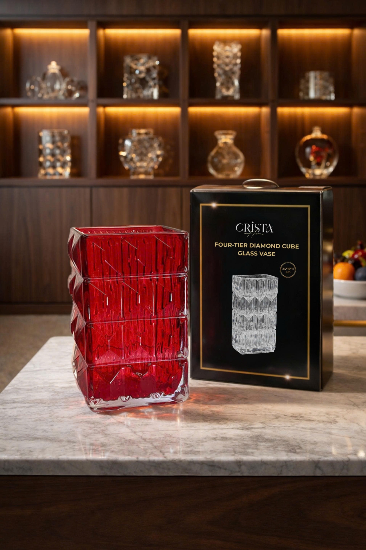 BÌNH CẮM HOA THỦY TINH 7 Màu VÂN KIM CƯƠNG 4 TẦNG Crista Home