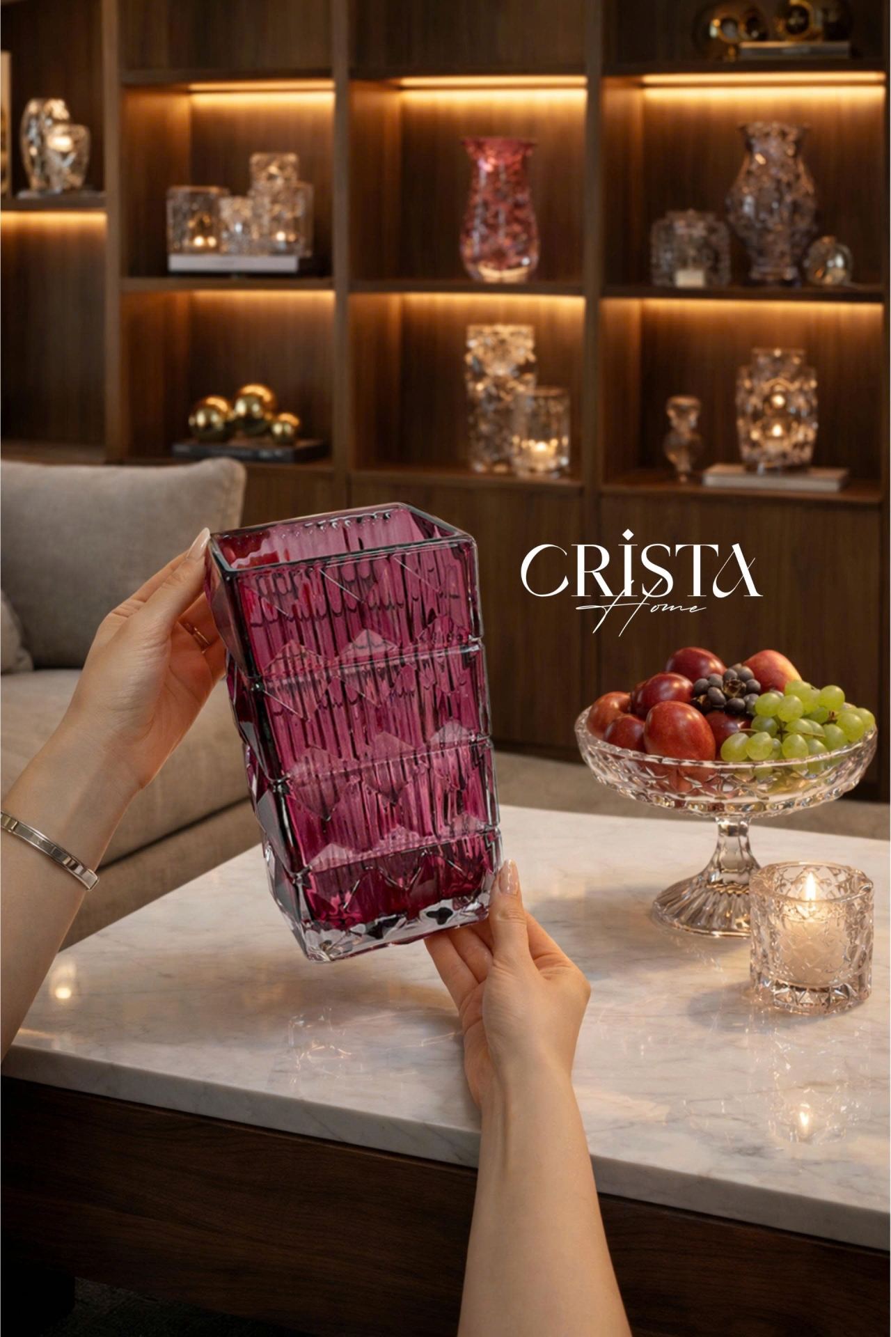 BÌNH CẮM HOA THỦY TINH 7 Màu VÂN KIM CƯƠNG 4 TẦNG Crista Home