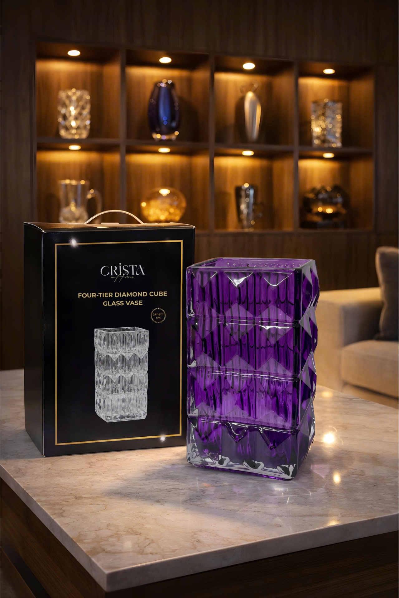 BÌNH CẮM HOA THỦY TINH 7 Màu VÂN KIM CƯƠNG 4 TẦNG Crista Home