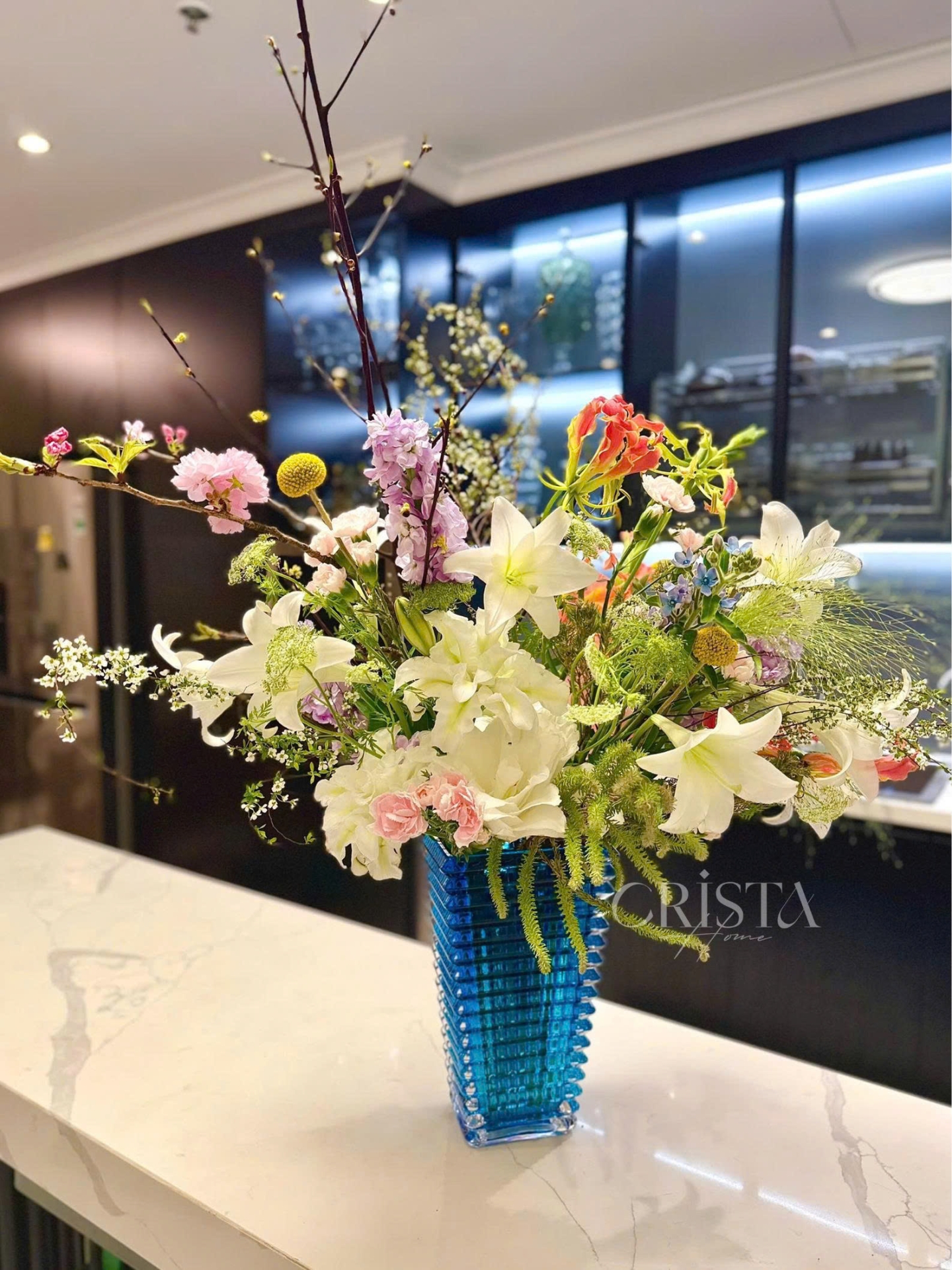 Bình Cắm Hoa Thủy Tinh Dáng Tháp 8 Màu CRISTA HOME