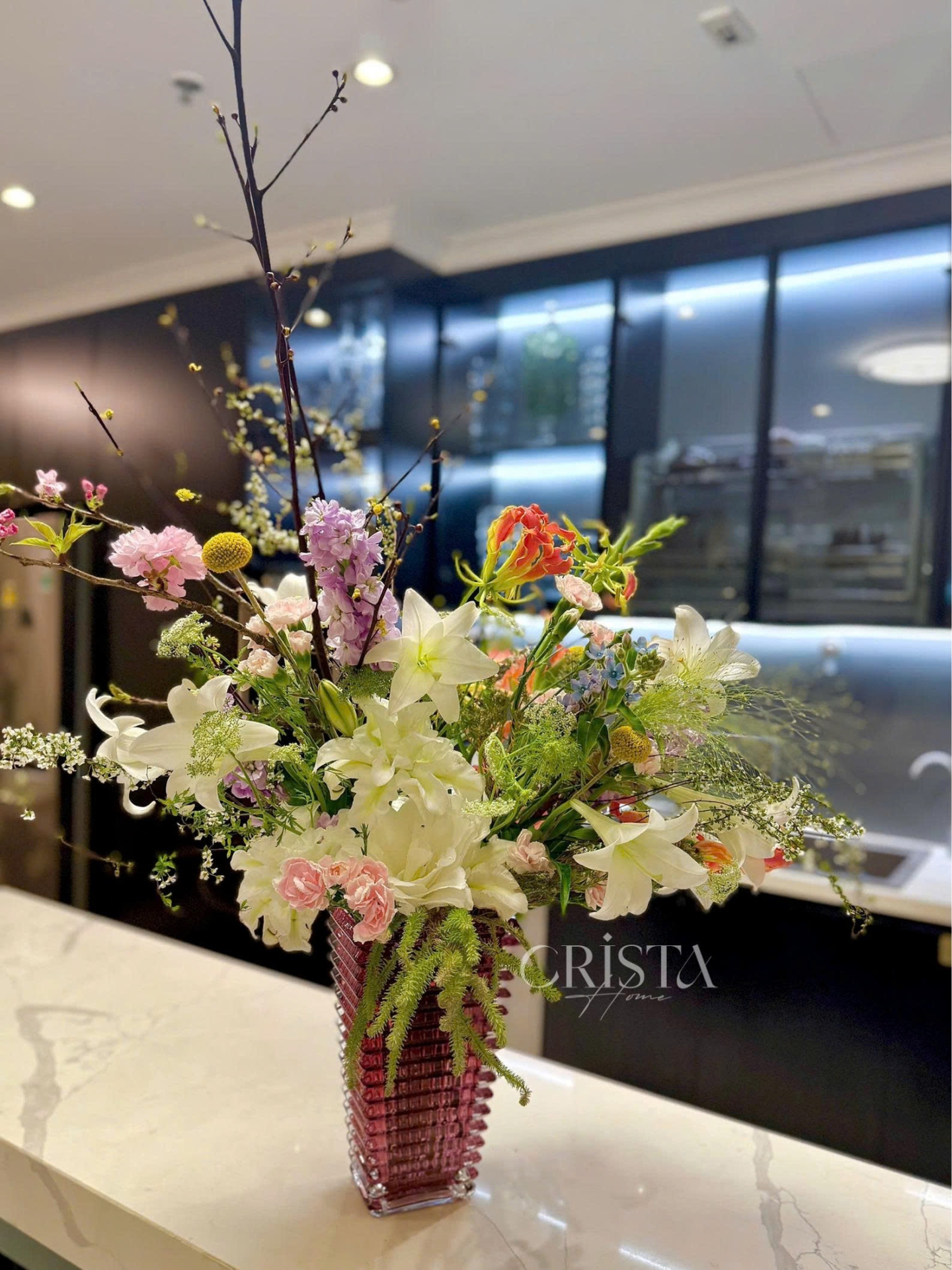 Bình Cắm Hoa Thủy Tinh Dáng Tháp 8 Màu CRISTA HOME